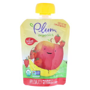 Plum Organics, Mixes de Purê de Maçã Orgânica com Morango e Banana, 4 Sachês, 90 g Cada