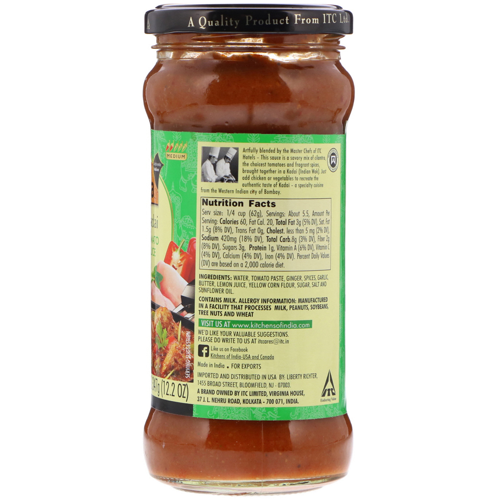 Kitchens of India, Bombay Kadai, Cilantro & Tomato Cooking Sauce, Medium, 12.2 oz (347 g) - Imagem 2