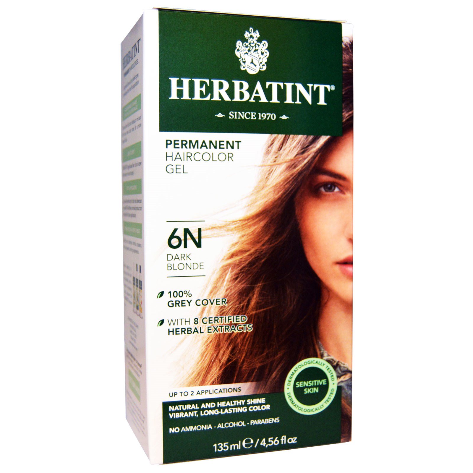 Herbatint, Gel colorador de cabelo herbal permanente, 6N, loiro escuro, 4,56 fl oz (135 ml)
