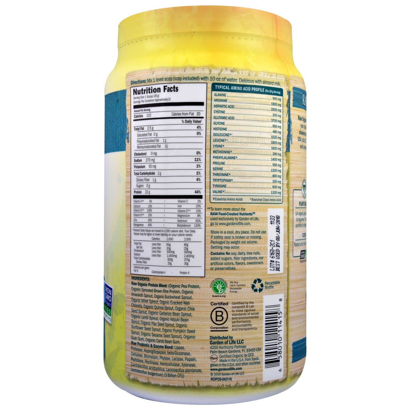 Garden of Life Proteína RAW Natural 22 oz - Imagem 2