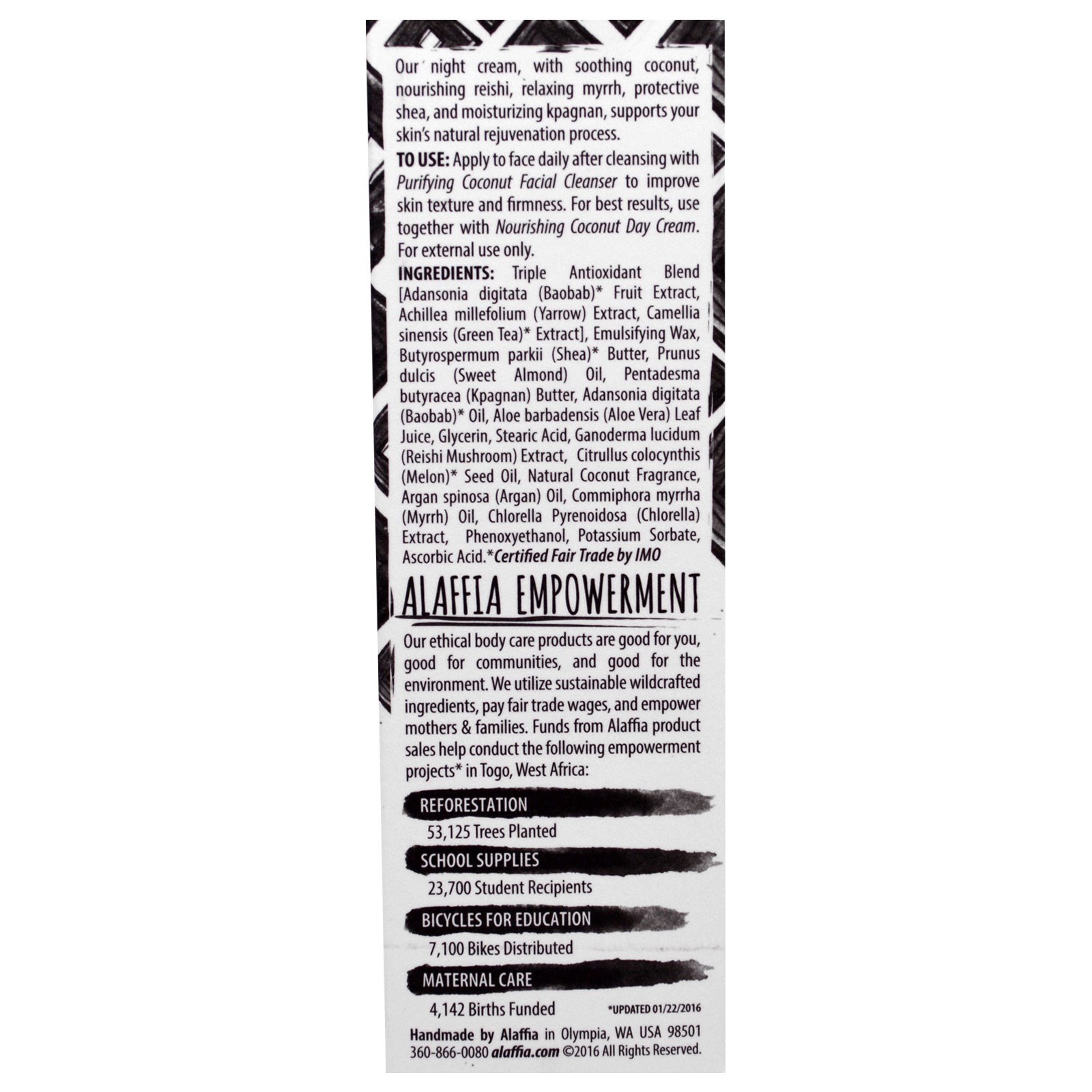 Alaffia, Creme da Noite, Hidratante de Coco, 88 ml - Imagem 2