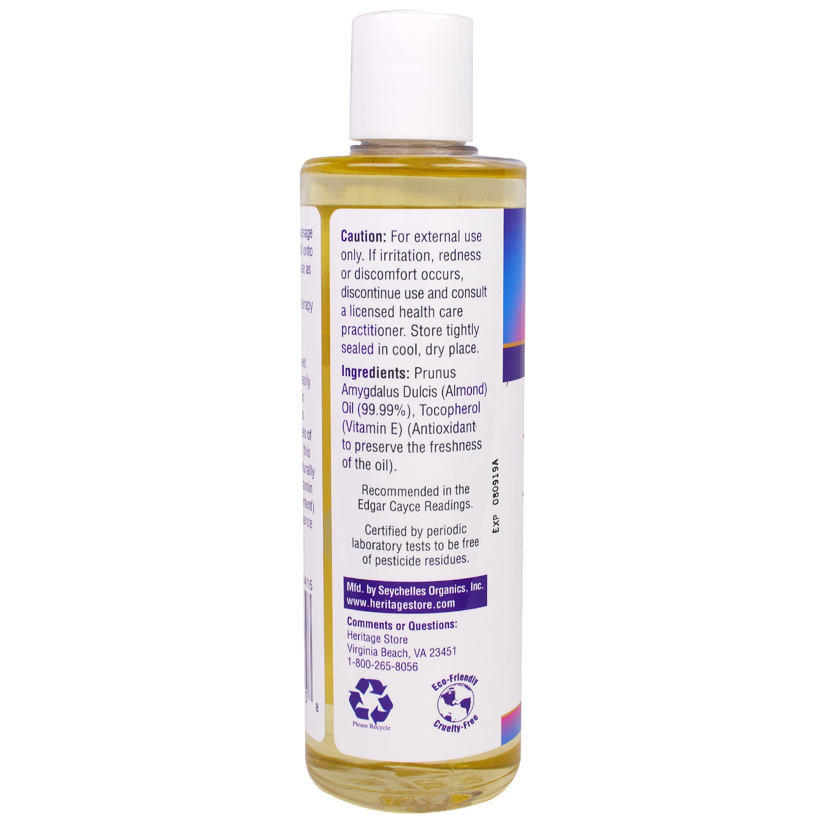 Heritage Store, Óleo de Amêndoas Doces, 8 fl oz (240 ml) - Imagem 2