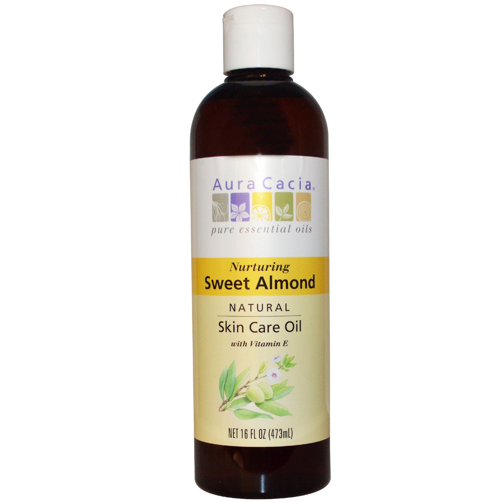 Aura Cacia, Óleo de Cuidados com a Pele, com Vitamina E, Amêndoa Doce Estimulante, 16 fl oz (473 ml)