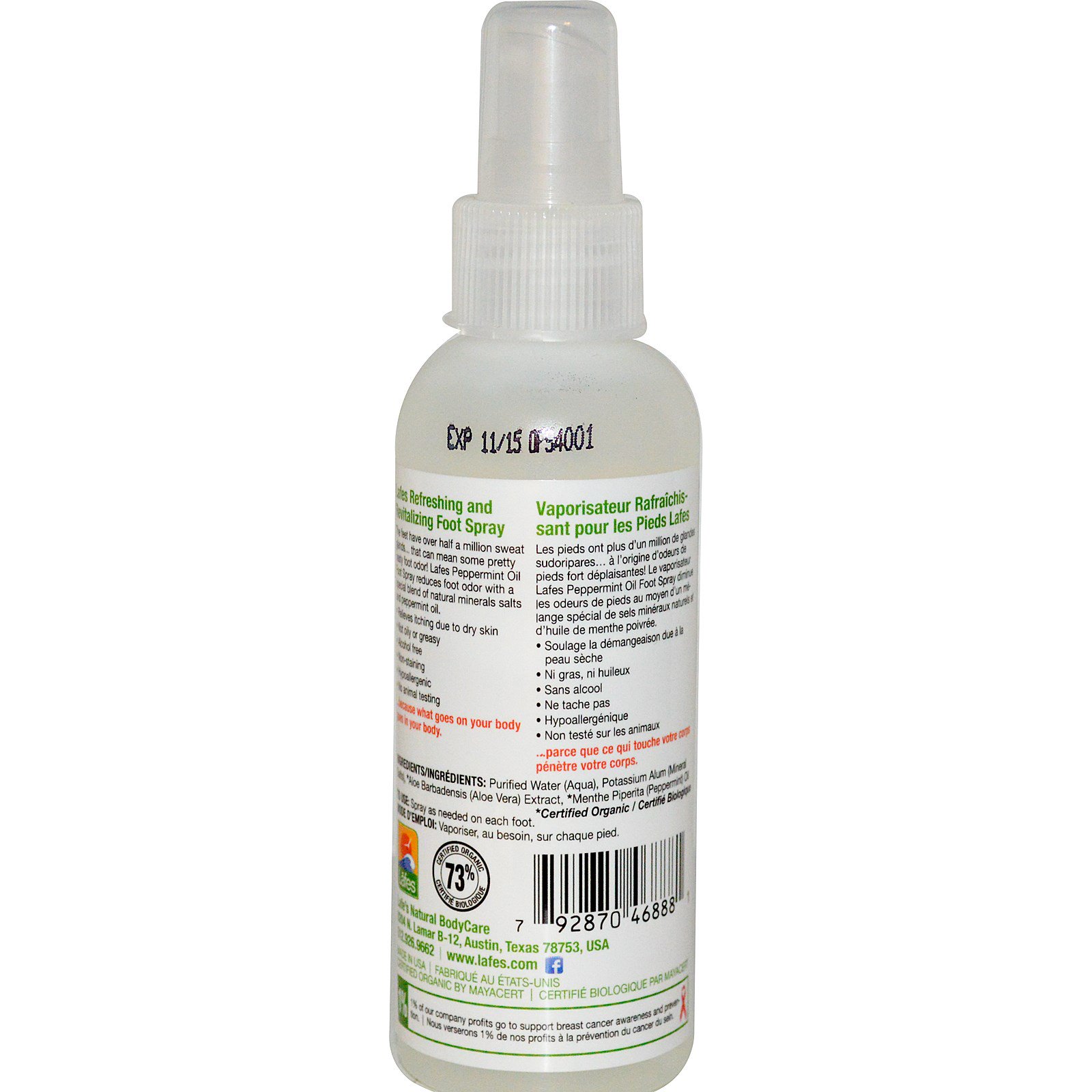 Lafe's Natural Body Care, Spray de Pé com Óleo de hortelã-pimenta, 4 oz. (118 ml) - Imagem 2