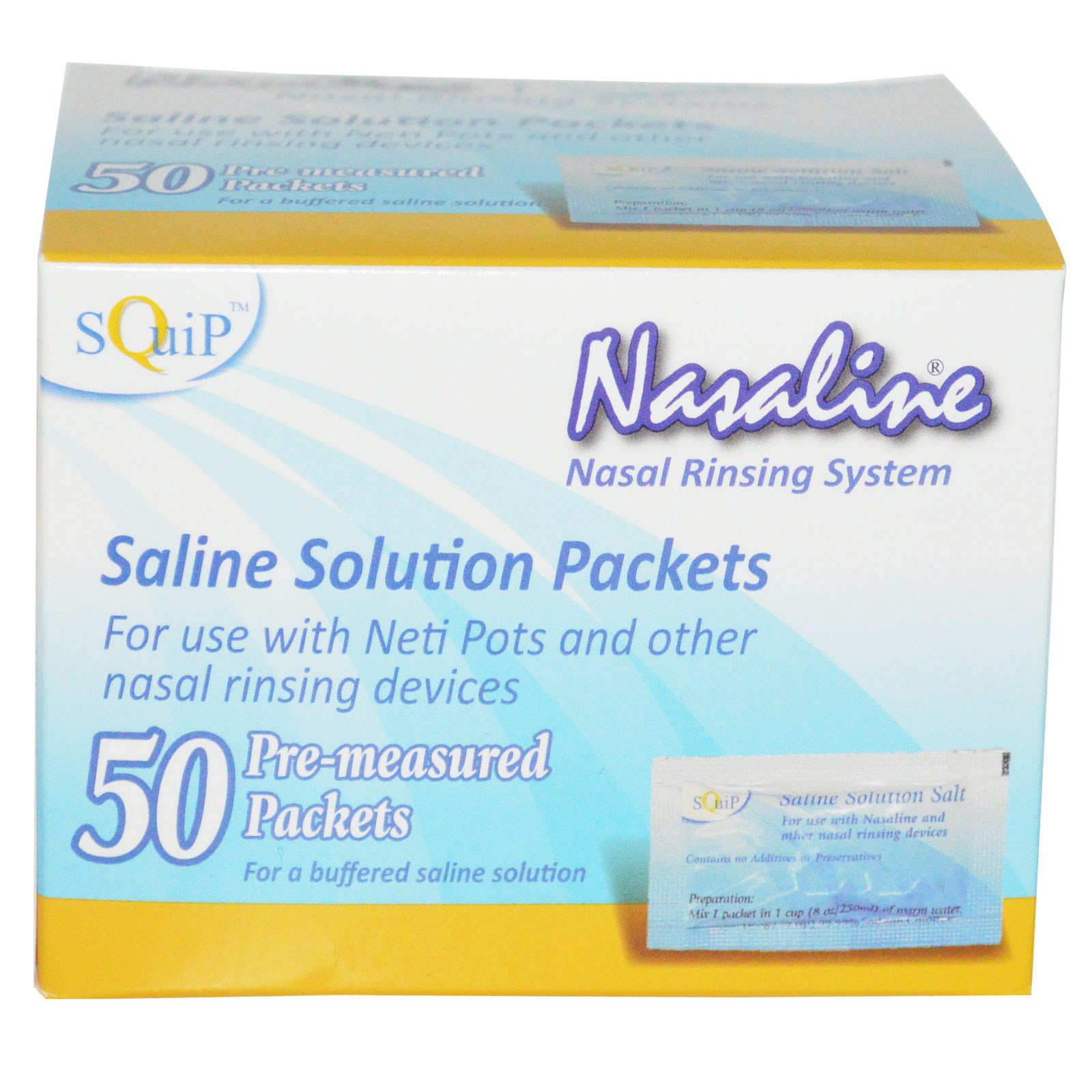 Nasaline, Squip, Sal Saline Solution, 50 pacotes pré-medidos