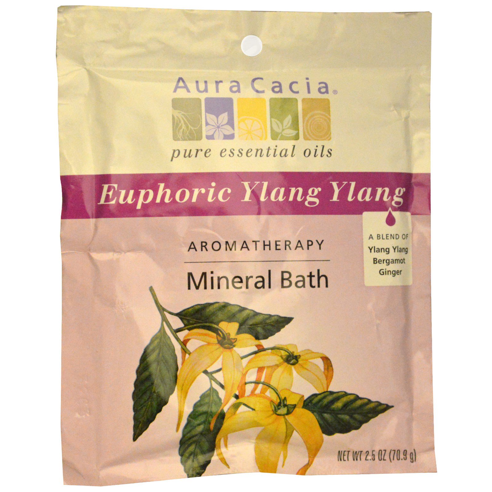 Aura Cacia, Banho Mineral de Aromaterapia, Euphoric Ylang Ylang, 2.5 oz (70.9 g)