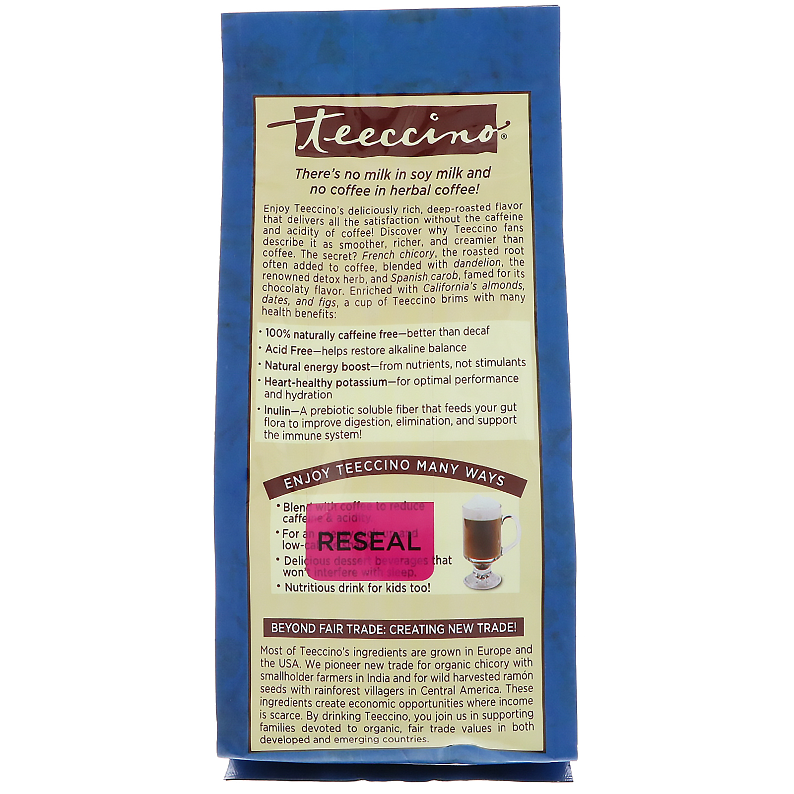 Teeccino, Chicory Herbal Coffee, Medium Roast, Dandelion Caramel Nut, Caffeine Free, 10 oz (284 g) - Imagem 3