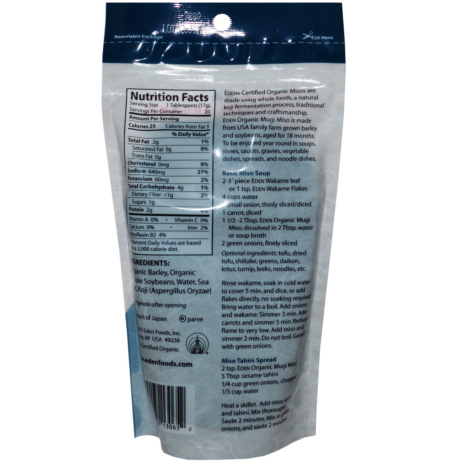 Eden Foods, Mugi Miso com Certificação Orgânica, Cevada e Soja, 345 g (12,1 oz) - Imagem 2