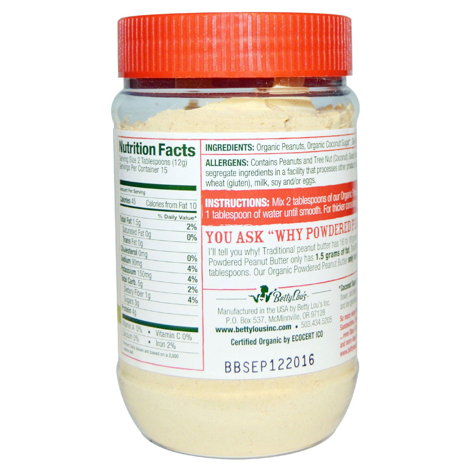 Betty Lou's, Just Great Stuff, Manteiga de Amendoim Orgânica em Pó, A Original, 6.35 oz (180 g) - Imagem 2