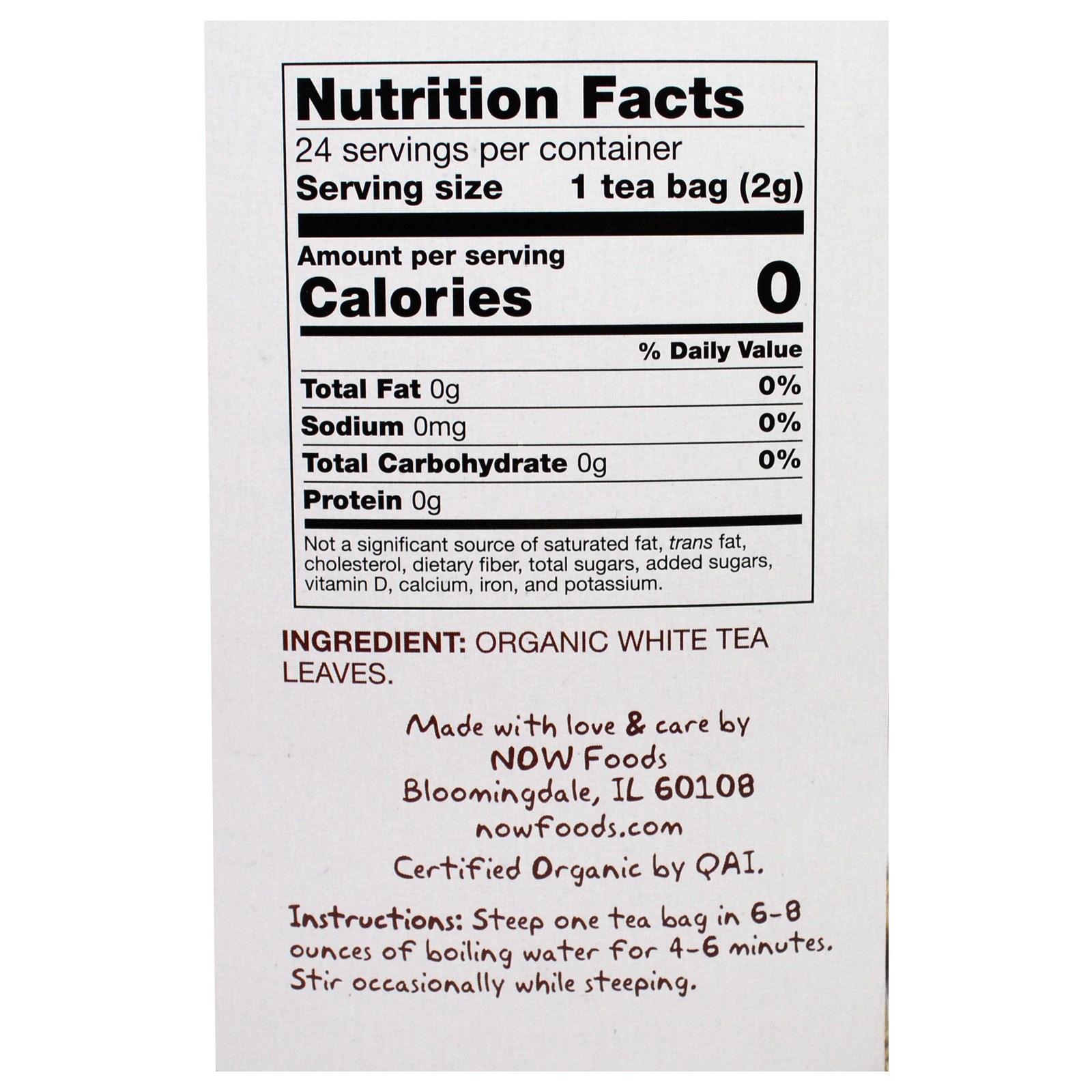 Now Foods, Chá Real Tea Orgânico, Chá Branco Delicioso, 24 Saquinhos de Chá, 48 g - Imagem 2