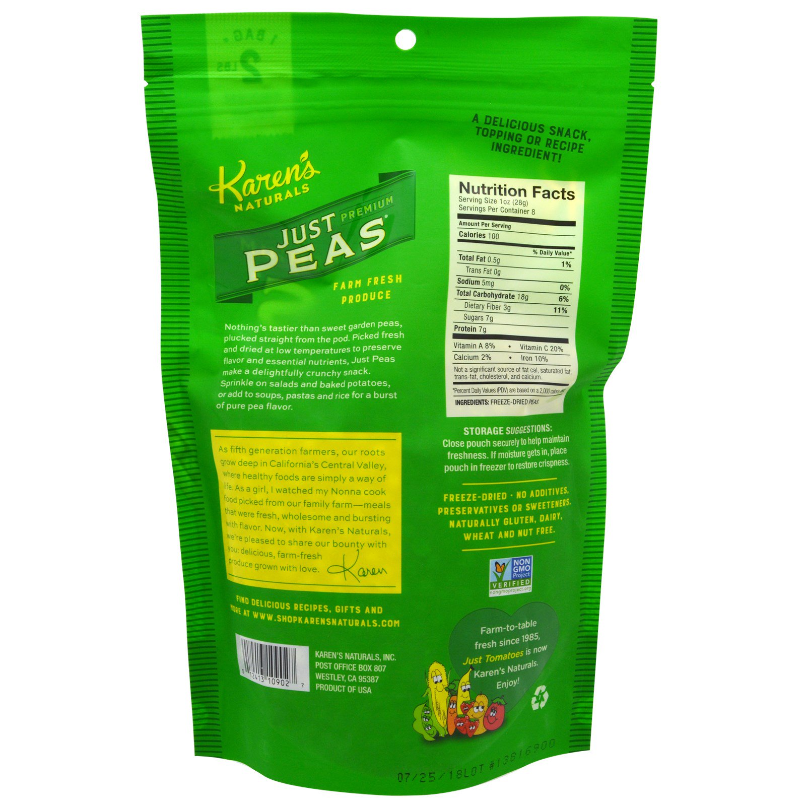 Karen's Naturals, Just Peas, Large Bag, 8 oz (224 g) - Imagem 2