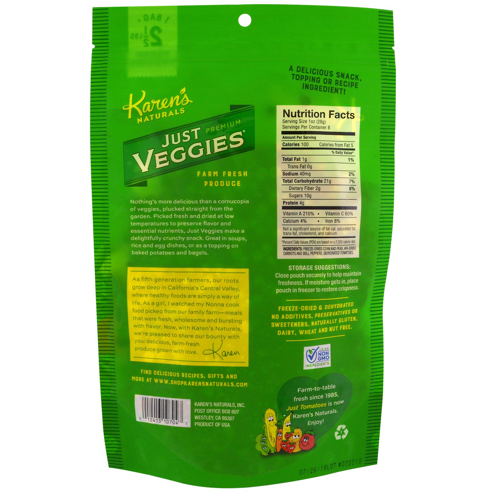 Karen's Naturals, Vegetais Desidratados de Alta Qualidade, Só Vegetais, 8 oz (224 g) - Imagem 2