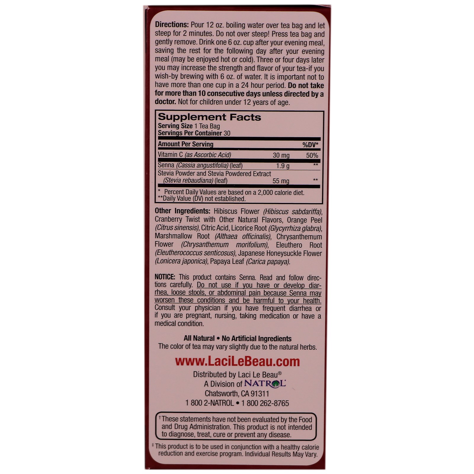 Natrol, Laci Le Beau, Chá Super Dietético, Toque de Airela, 30 Saquinhos de chá, 81 g (2.85 oz) - Imagem 2