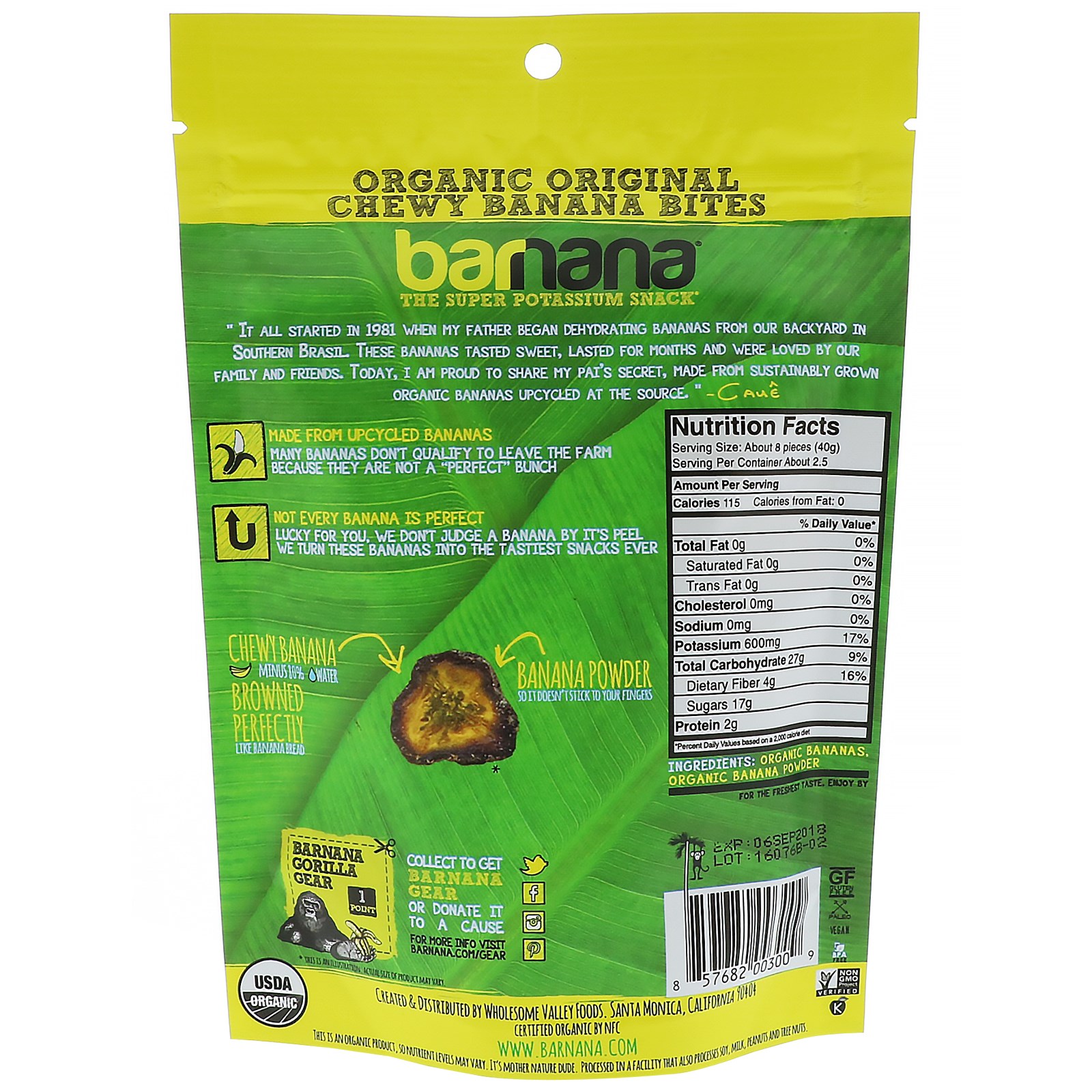 Barnana, Doce Mastigável de Banana, Original e Orgânico, 3,5 oz (100 g) - Imagem 2