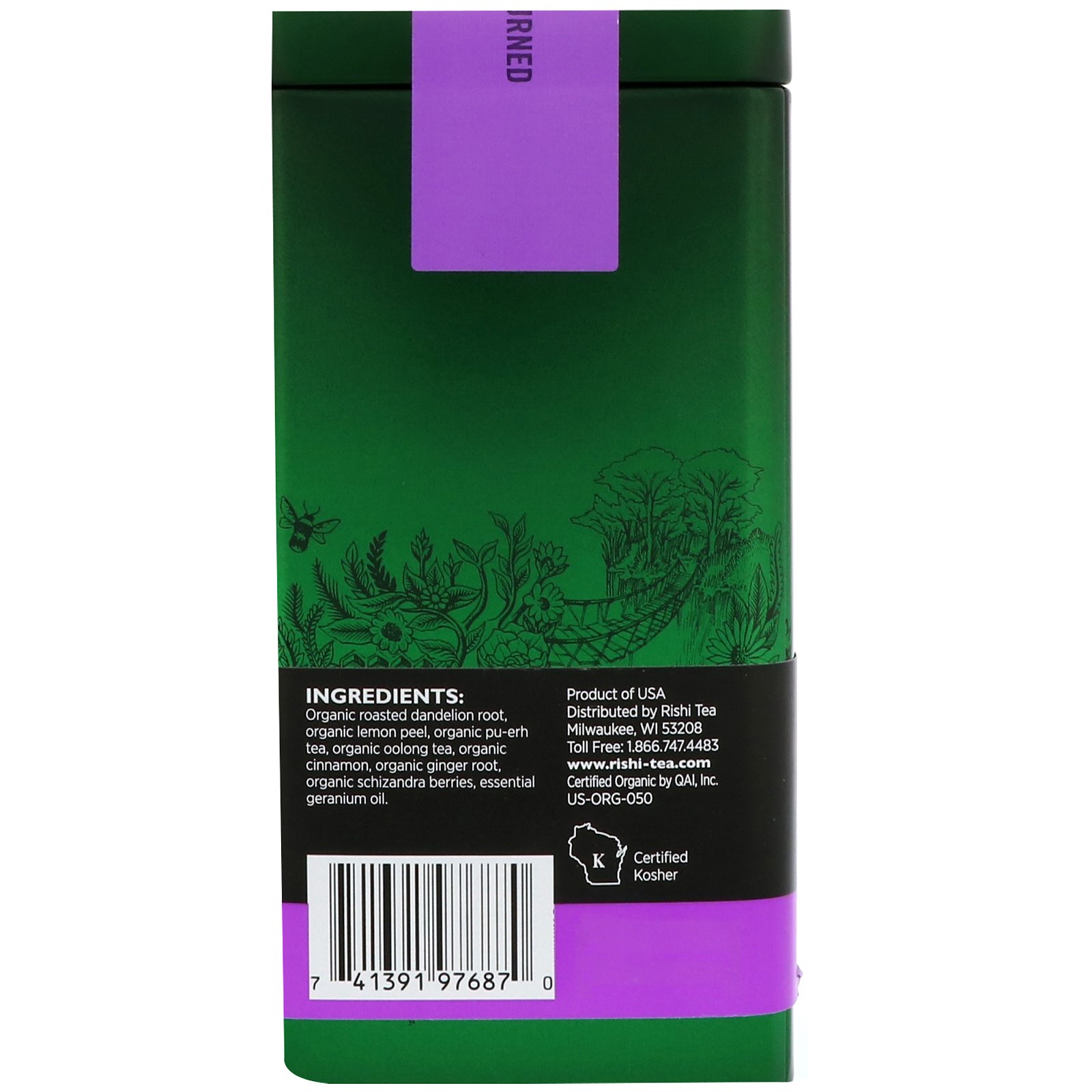 Rishi Tea, Chá Pu-Erh de folhas soltas orgânico, Dente-de-leão Detox, 2.65 oz (75 g) - Imagem 2