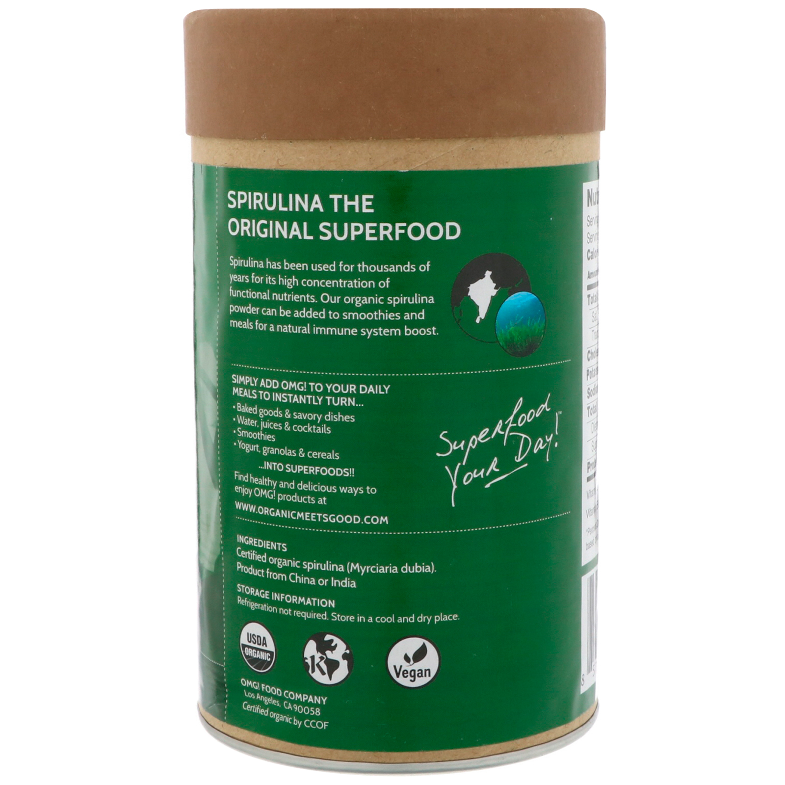OMG! Food Company, LLC, Orgânico, Spirulina em Pó, 8 oz (227 g) - Imagem 3