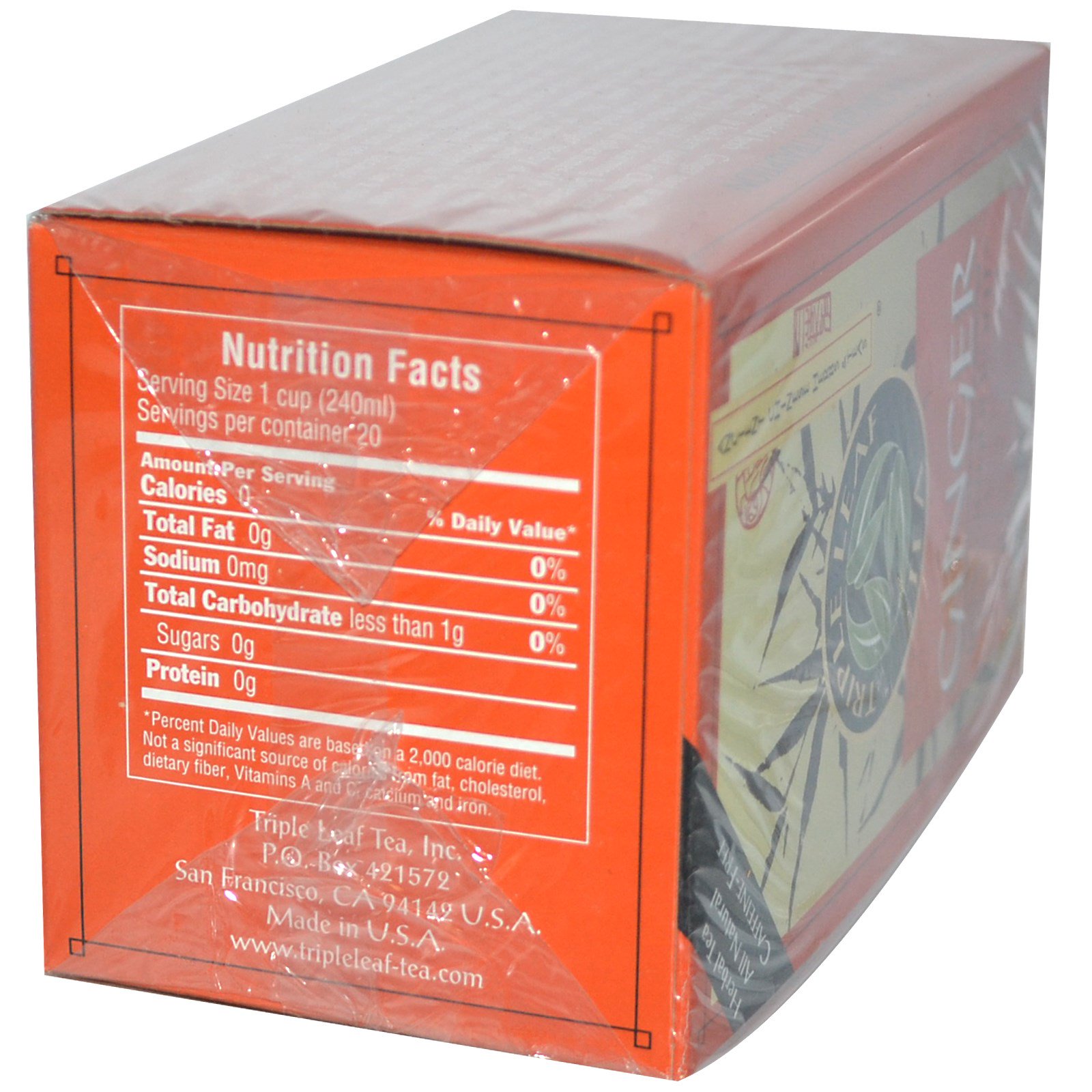 Triple Leaf Tea, Gengibre, Sem Cafeína, 20 Saquinhos de Chá, 1,4 oz (40 g) - Imagem 2