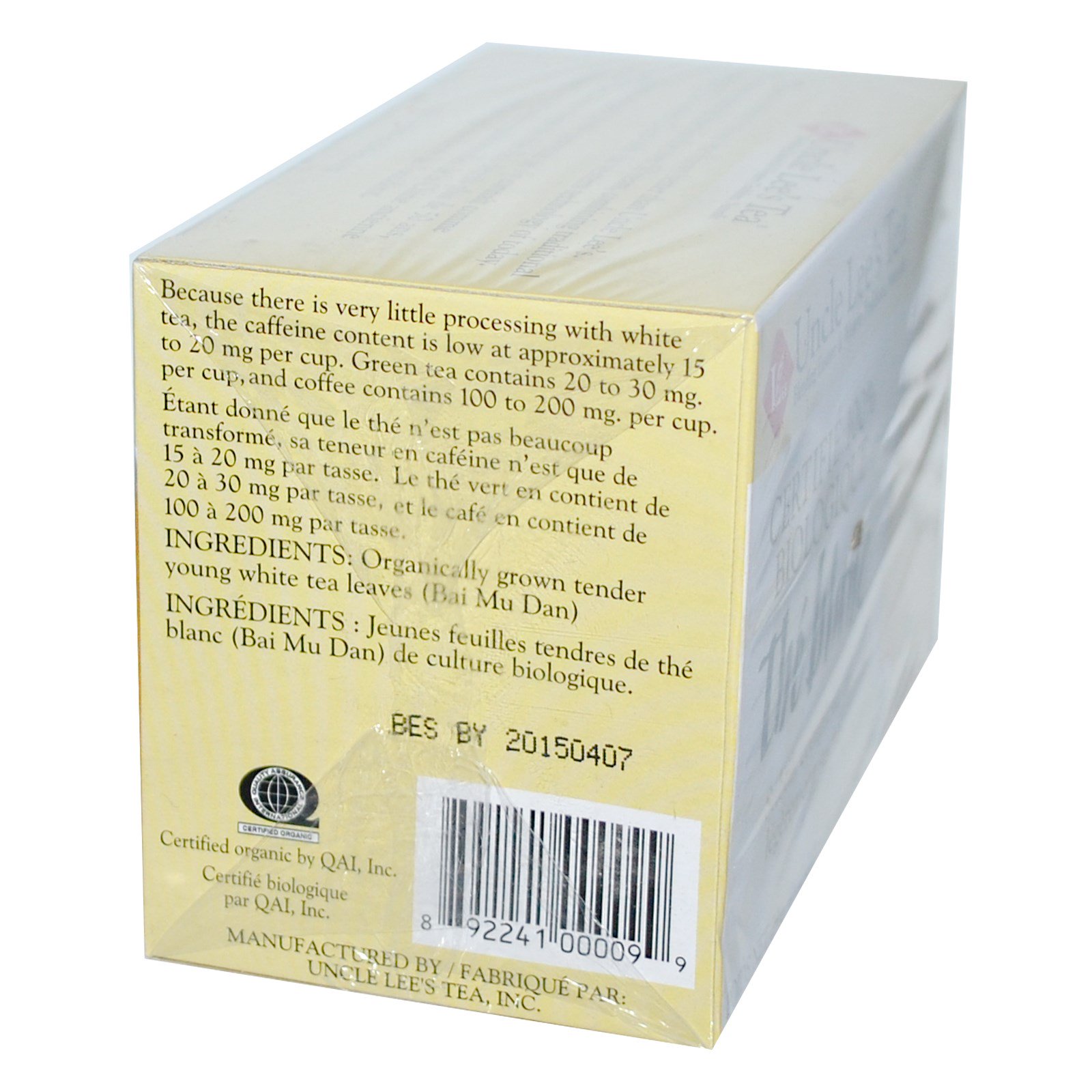 Uncle Lee's Tea, 100% Certificado Orgânico, chá branco, 18 sacos de chá, 1,02 oz (29 g) - Imagem 2