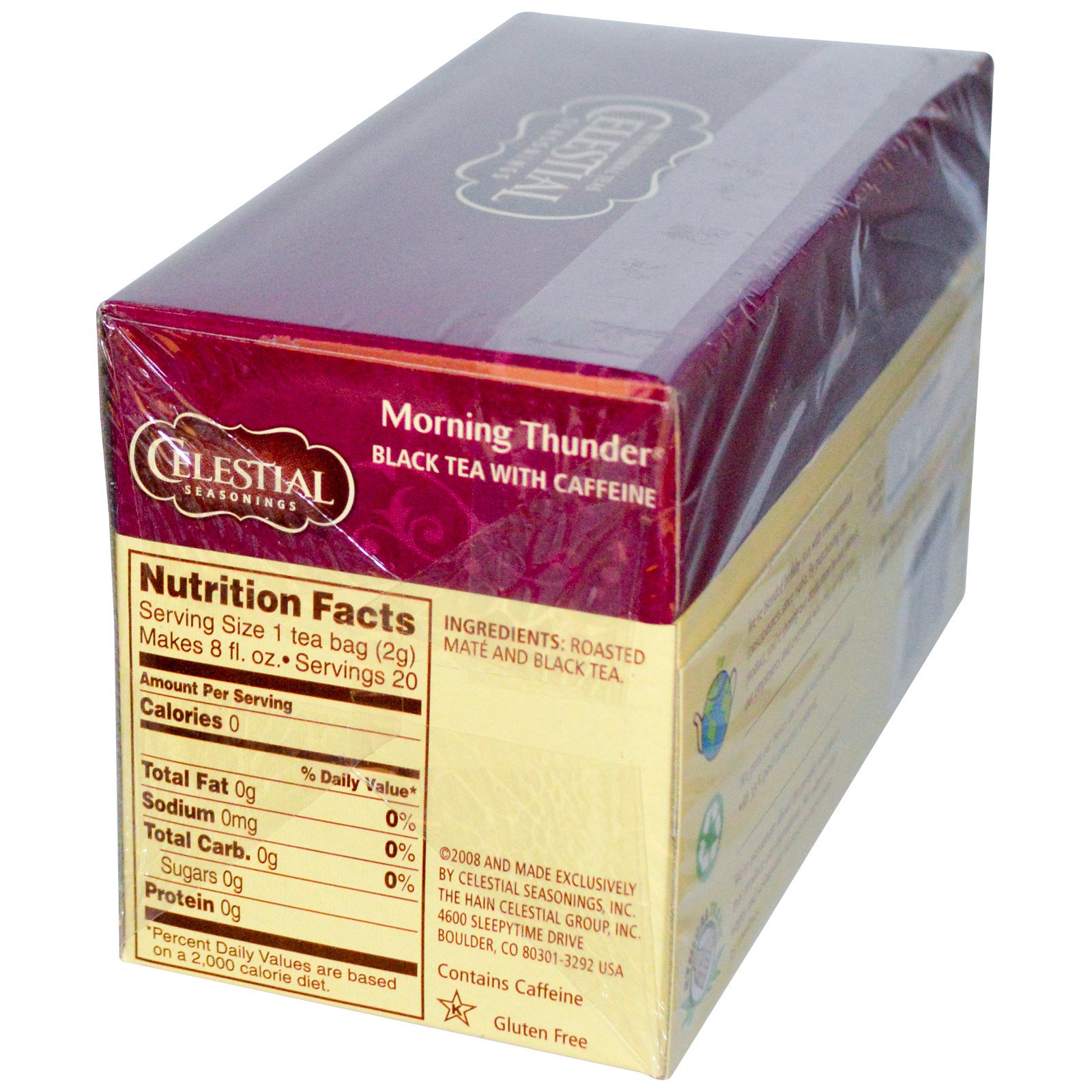 Celestial Seasonings, Chá preto, Trovão Matutino, 20 sacos de chá, 1,4 oz (40 g) - Imagem 2