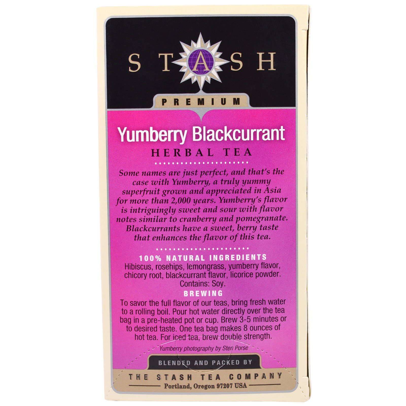 Stash Tea, Chá Herbal, Morango Chinês e Cassis, Sem Cafeína, 20 Sachês, 1,1 oz (32 g) - Imagem 2