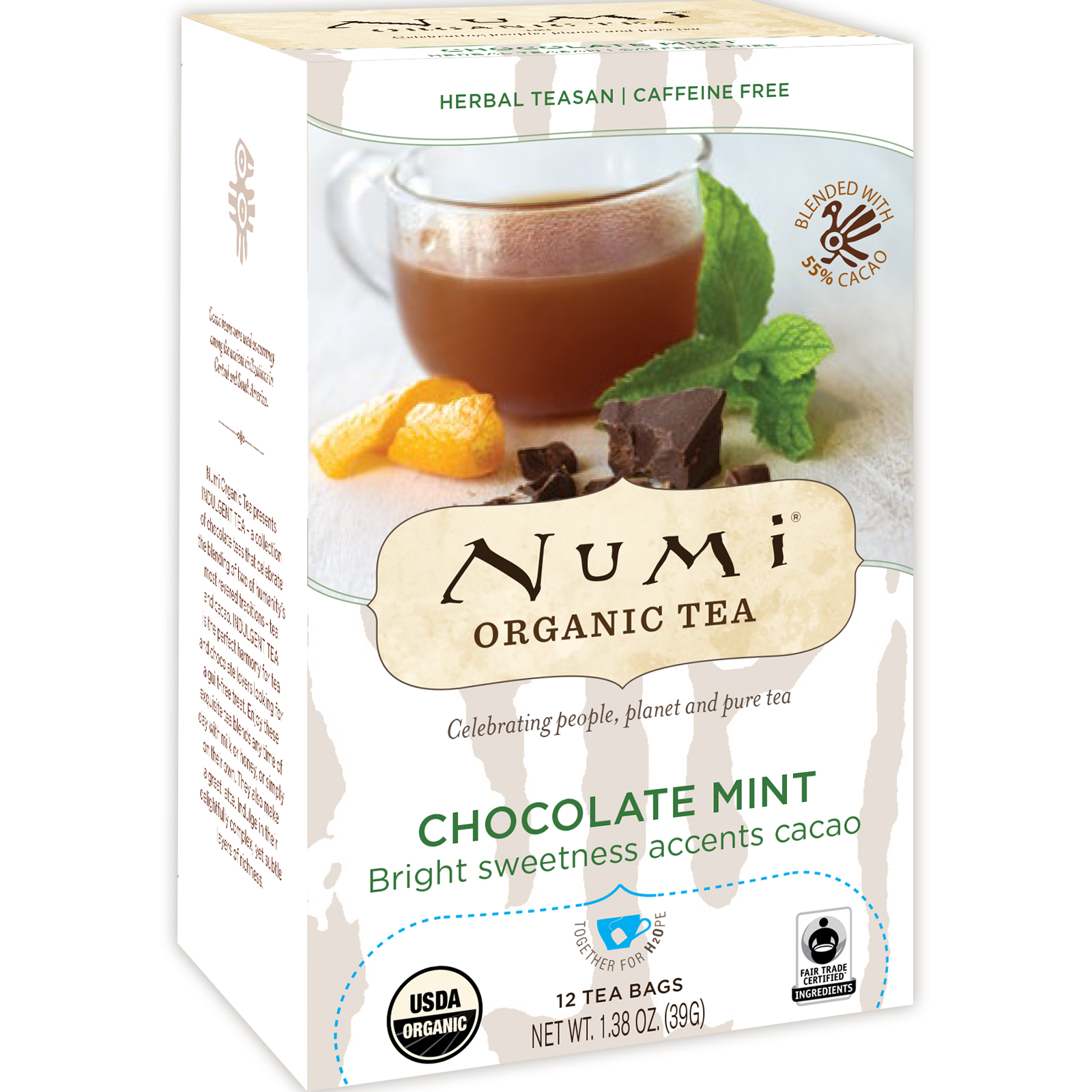 Numi Tea, Organic Tea, Herbal Teasan, Chocolate Mint, 12 Tea Bags, 1.38 oz (39 g)
