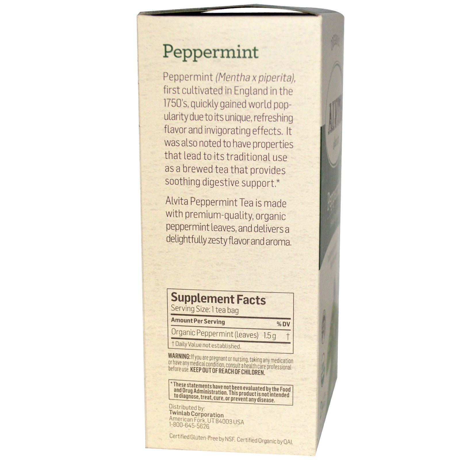 Alvita Teas, Peppermint, Organic, Caffeine Free, 24 Tea Bags, 1.27 oz (36 g) - Imagem 2