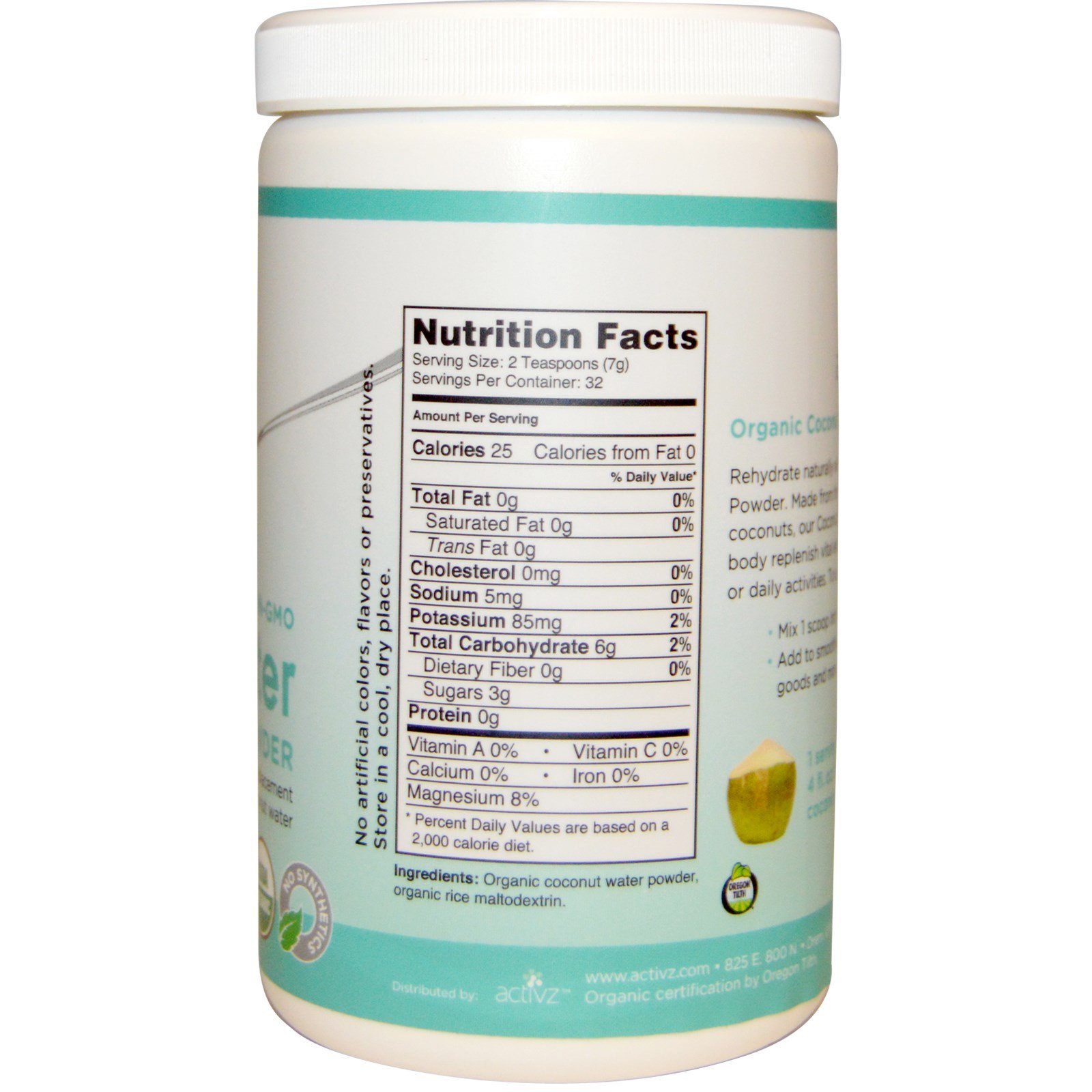 Activz, Pó de Água de Coco Orgânico, 7,9 oz (224 g) - Imagem 2