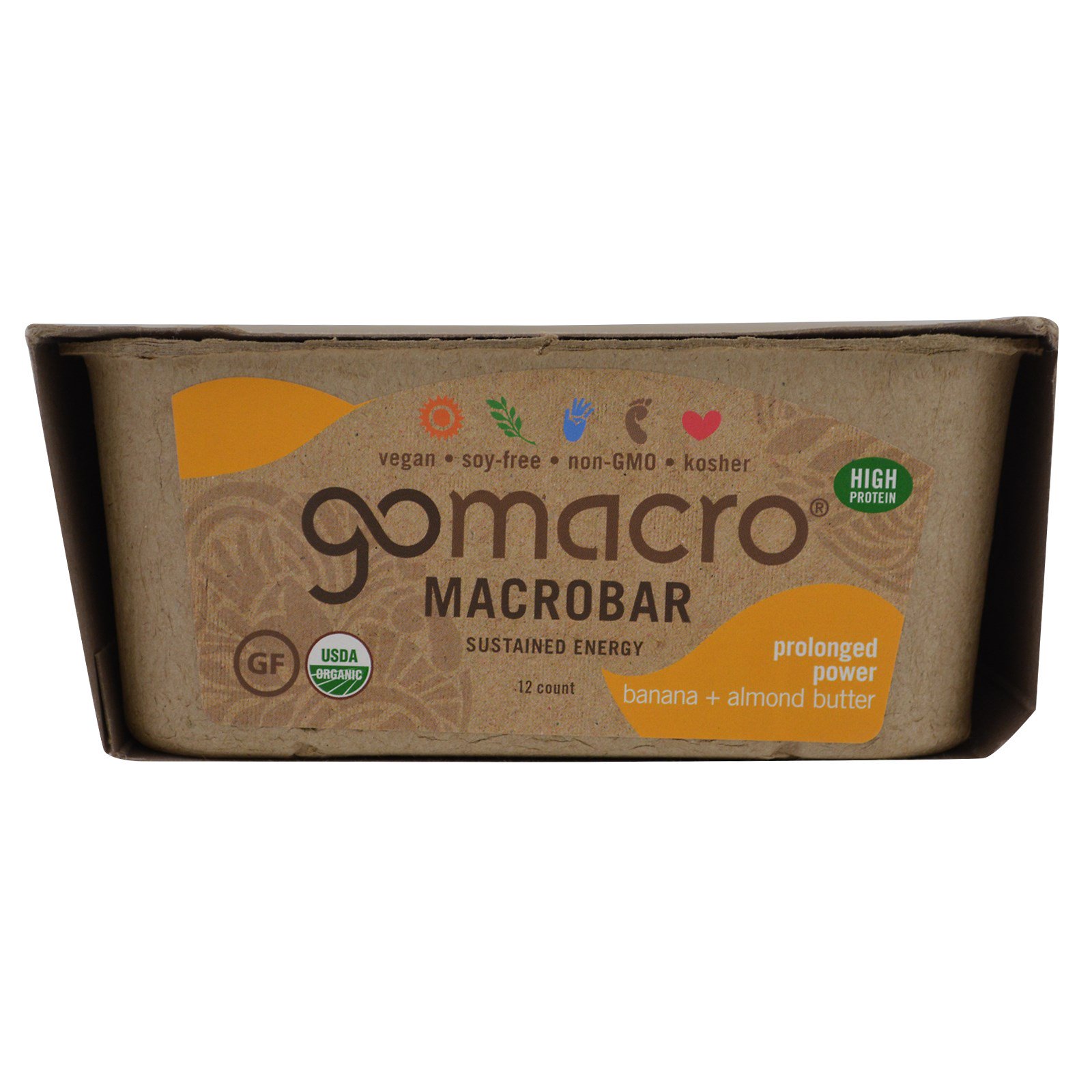 GoMacro, Macrobarra, Energia Prolongada, Banana + Manteiga de Amêndoas, 12 Barras, 2,3 oz (65 g) Cada - Imagem 2