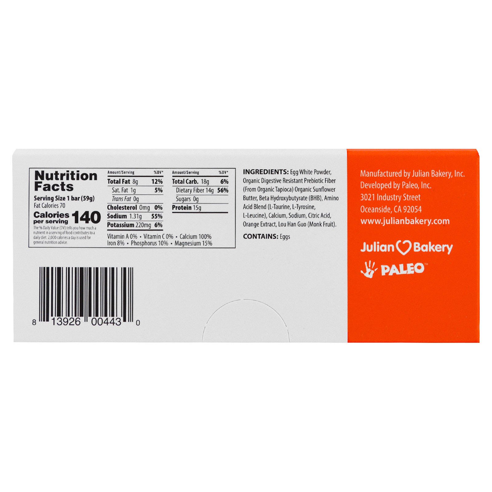 Julian Bakery, InstaKetones Barra de Proteínas, não contém cafeína, Explosão de Laranja, 12 Barras, 1,56 lbs (708 g) - Imagem 2