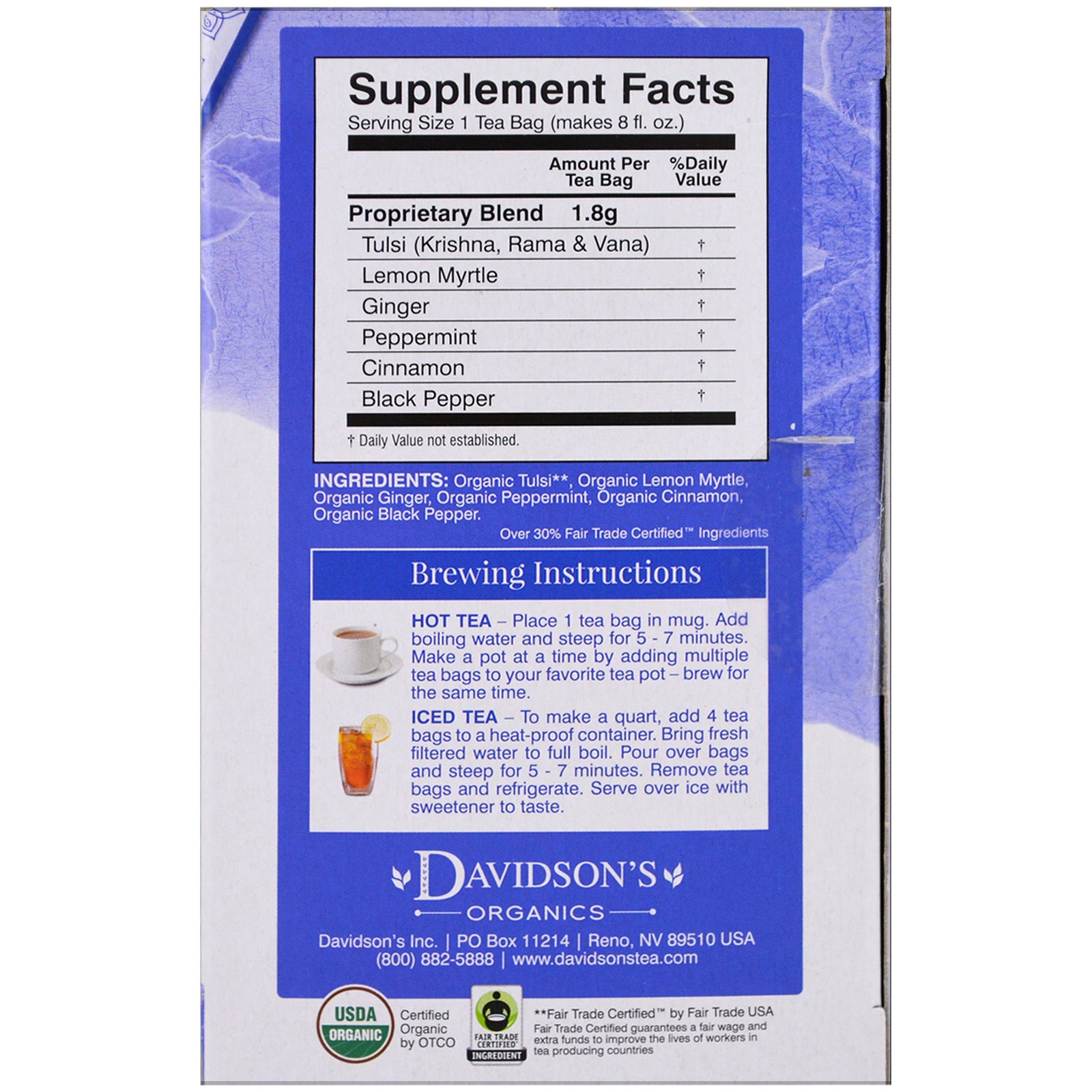 Davidson's Tea, Tulsi, Sabor Exclusivo, Sem Cafeína, 25 Saquinhos, 45 g - Imagem 2