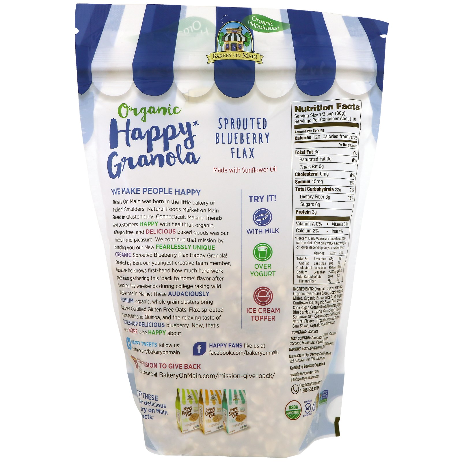 Bakery On Main, Organic, Happy Granola, dianela germinada, 11 oz (312 g) - Imagem 2