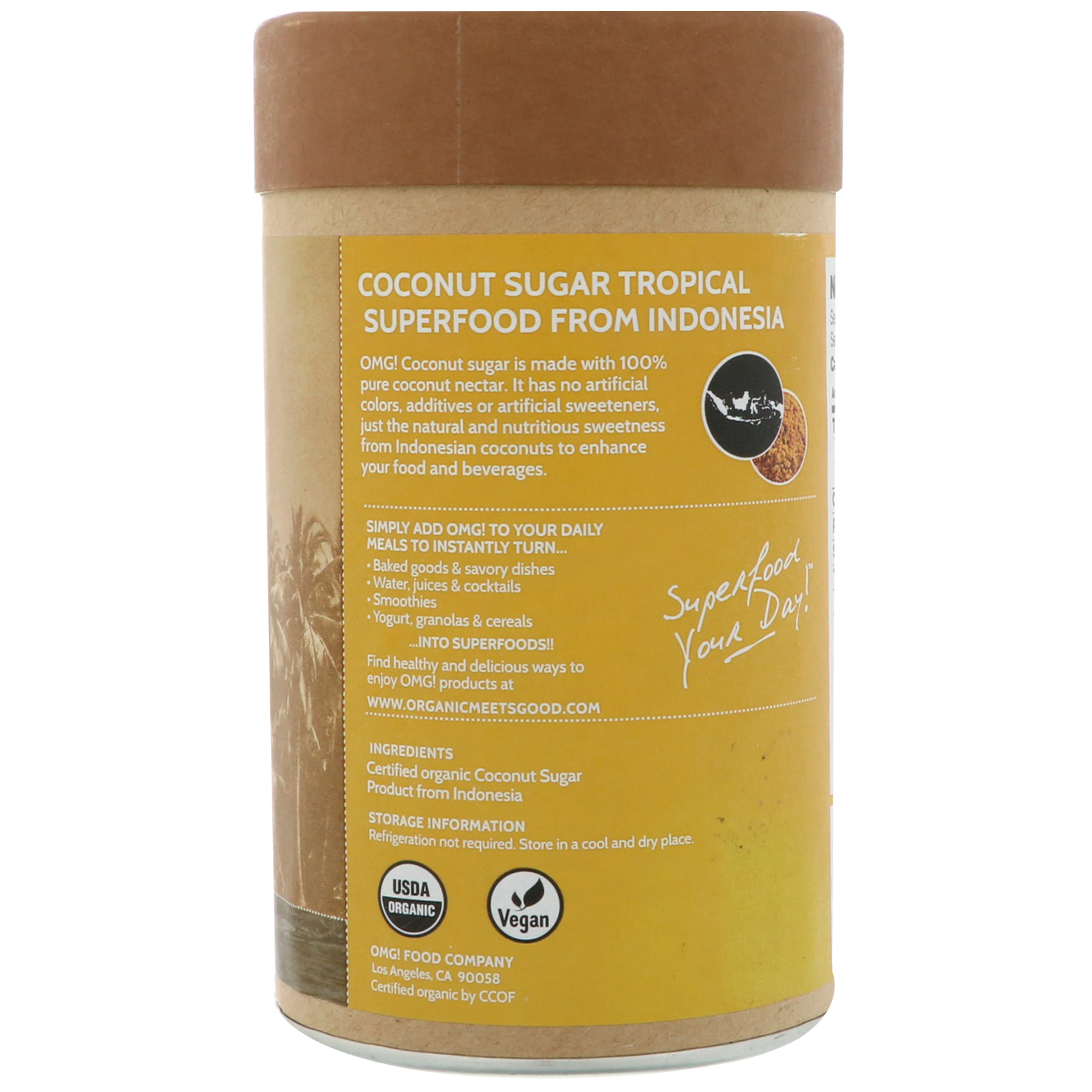 OMG! Food Company, LLC, Orgânico, Açúcar de Coco, 12 oz (340 g) - Imagem 3