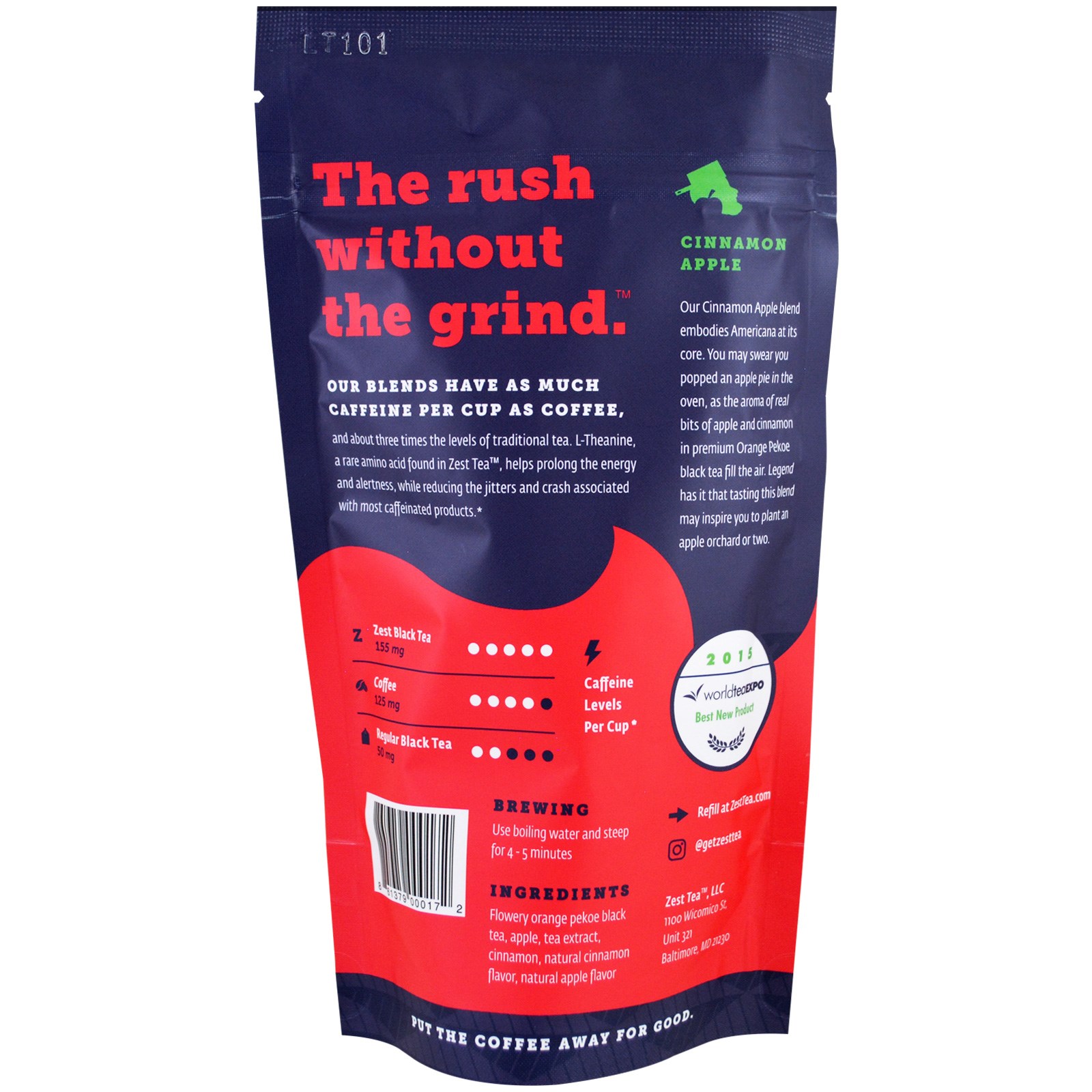 Zest Tea LLZ, Premium Energy Tea, Cinnamon Apple, 20 Pyramid Bags, 1.76 oz (50 g) Each - Imagem 2