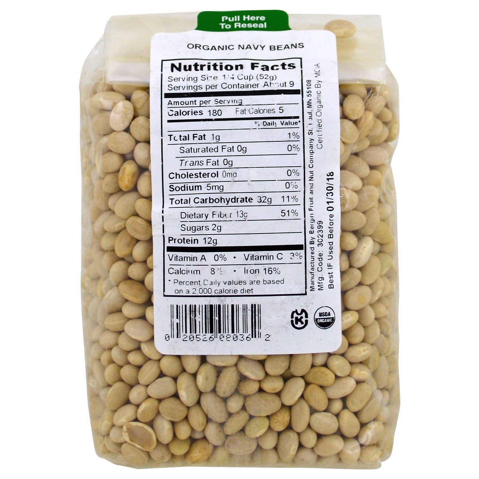 Bergin Fruit and Nut Company, Organic Navy Beans, 16 oz (154 g) - Imagem 2
