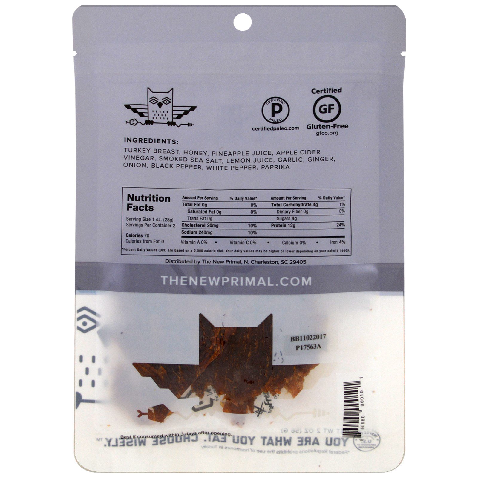 The New Primal, Carne-seca Sabor Peru, Clássica, 2 oz (56 g) - Imagem 2