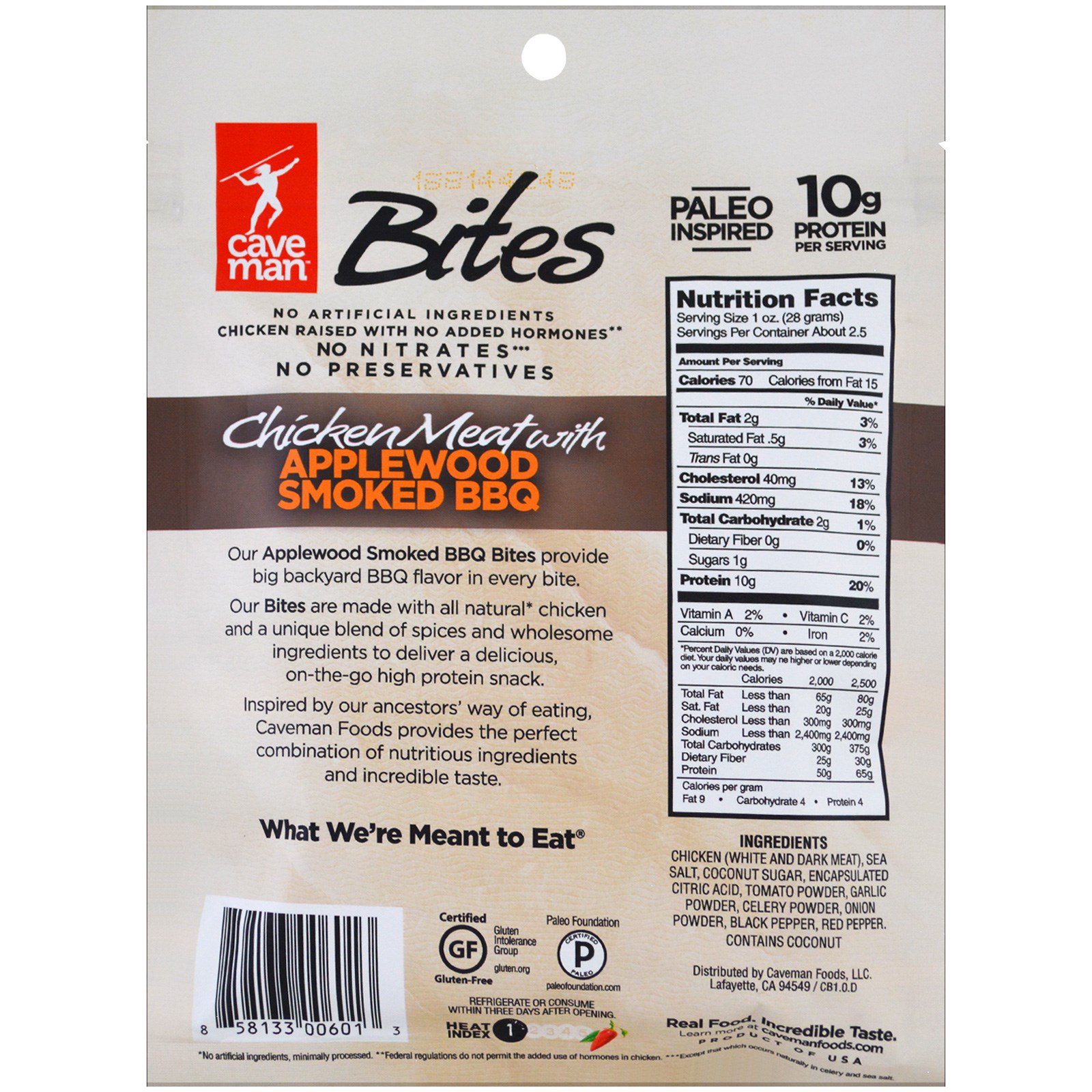 Caveman Foods, Bites, Chicken Meat with Applewood Smoked BBQ, 2.5 oz (71 g) - Imagem 2