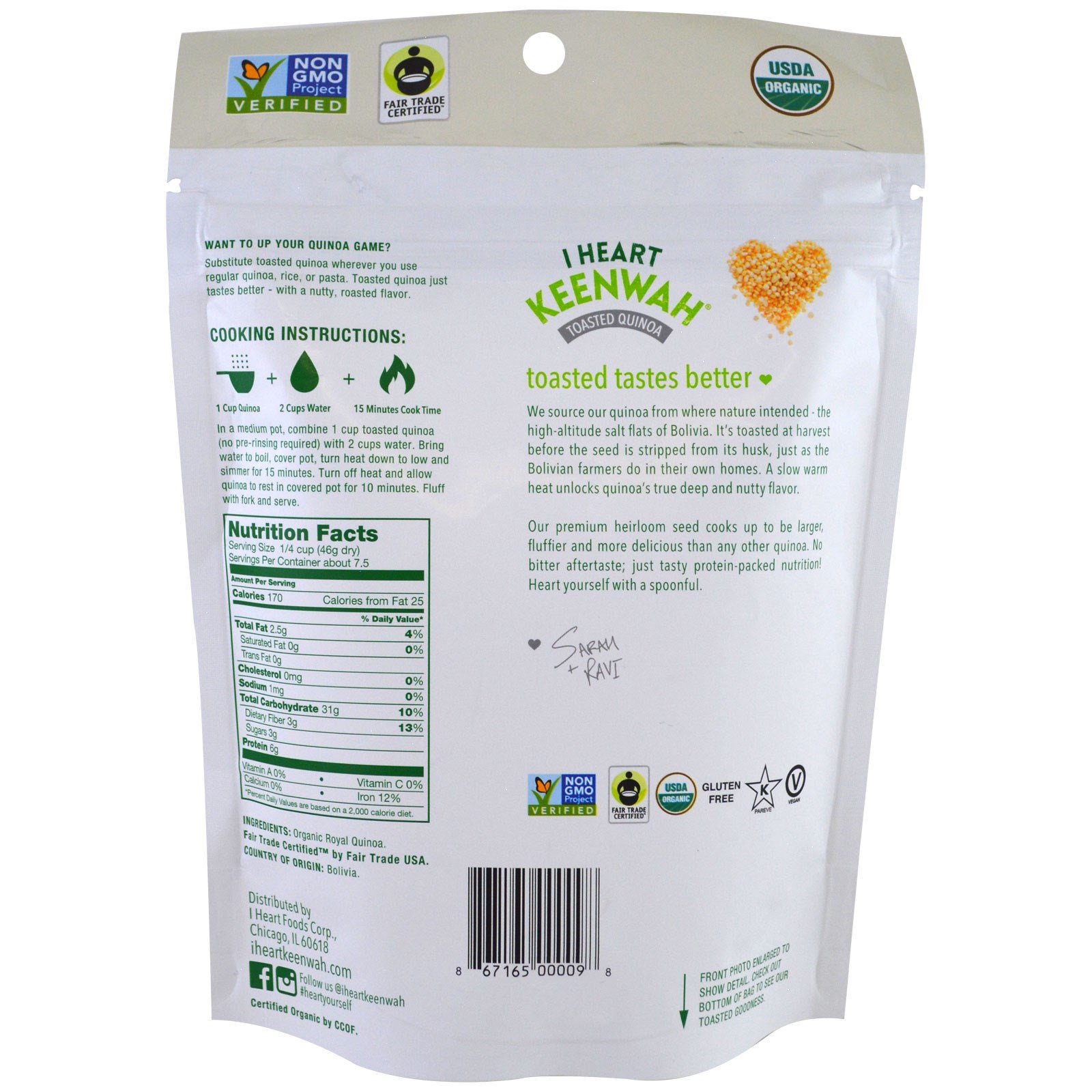 I Heart Keenwah, Quinoa Torrada, Quinoa Real Boliviana, 12 oz (340 g) - Imagem 2