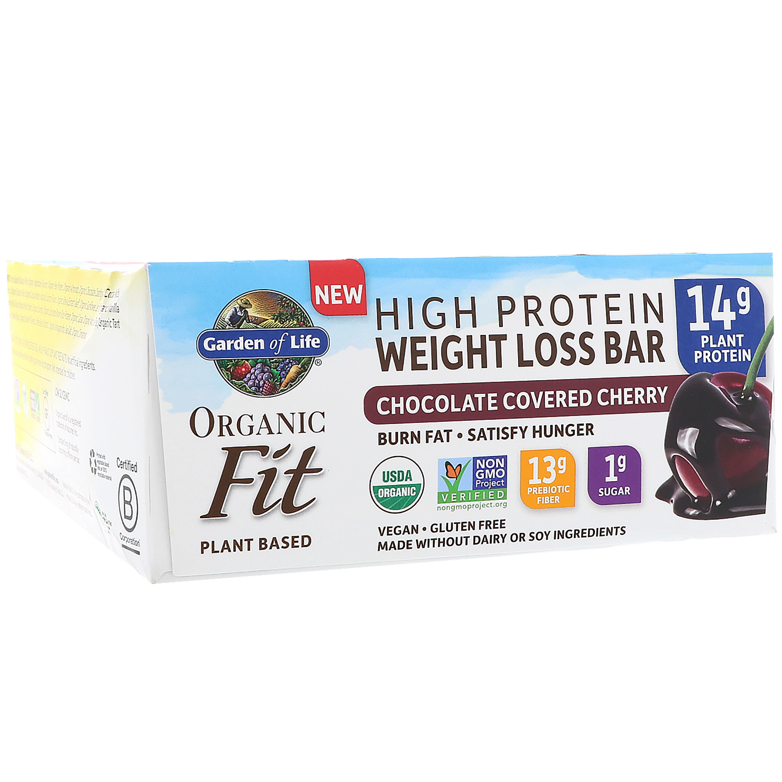 Garden of Life, Organic Fit, Barra com Alto Teor Proteico para Perda de Peso, Cereja com Cobertura de Chocolate, 12 Barras, 55 g (1,9 oz) Cada - Imagem 3
