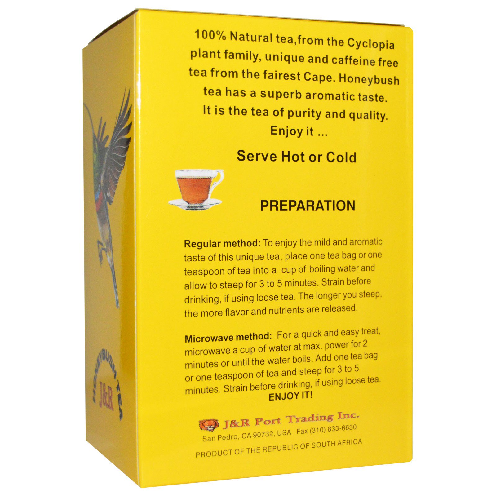 Port Trading Co., Chá Honeybush J&R, Sem Cafeína, 40 Saquinhos, 3,53 oz (100 g) - Imagem 2