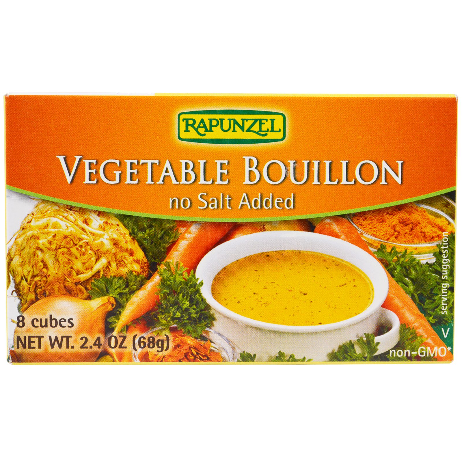 Rapunzel, Caldo Vegetal Vegan, Sem Adição de Sal, 8 Cubos, 2.4 oz (68 g)