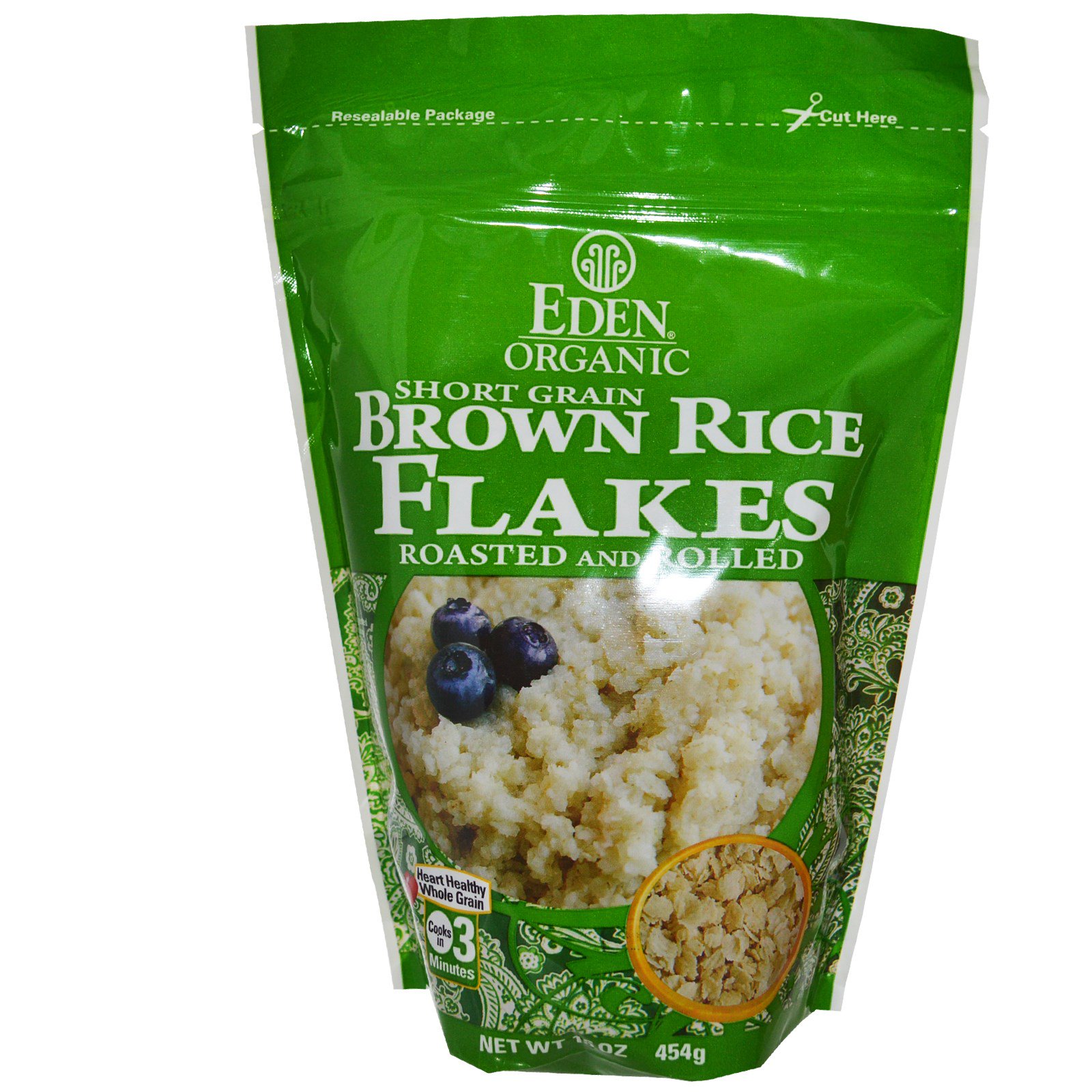 Eden Foods, Flocos de Arroz Integral de Grão Curto, Orgânico, Laminados e Tostados, 16 onças (454 g)