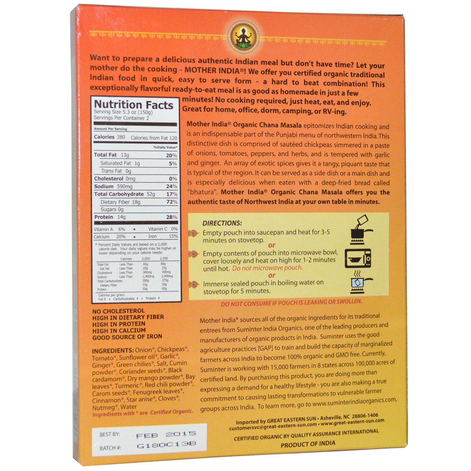 Great Eastern Sun, Mother India Organics, Chana Masala, Picante, 10,6 oz (300 g) - Imagem 2