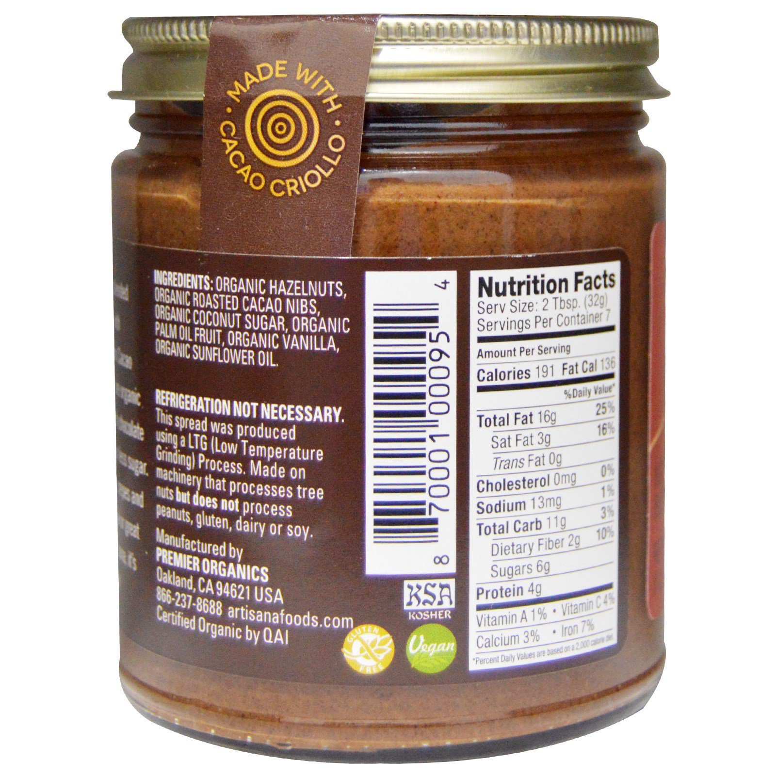 Artisana, Pasta de Avelã e Cacau, 8 oz (227 g) - Imagem 2