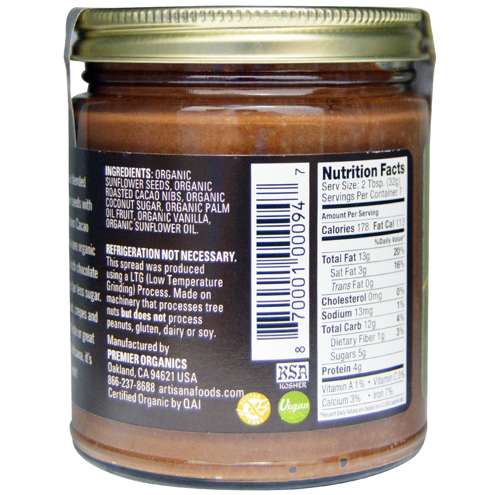 Artisana, Pasta de Girassol e Cacau, 8 oz (227 g) (Discontinued Item) - Imagem 2