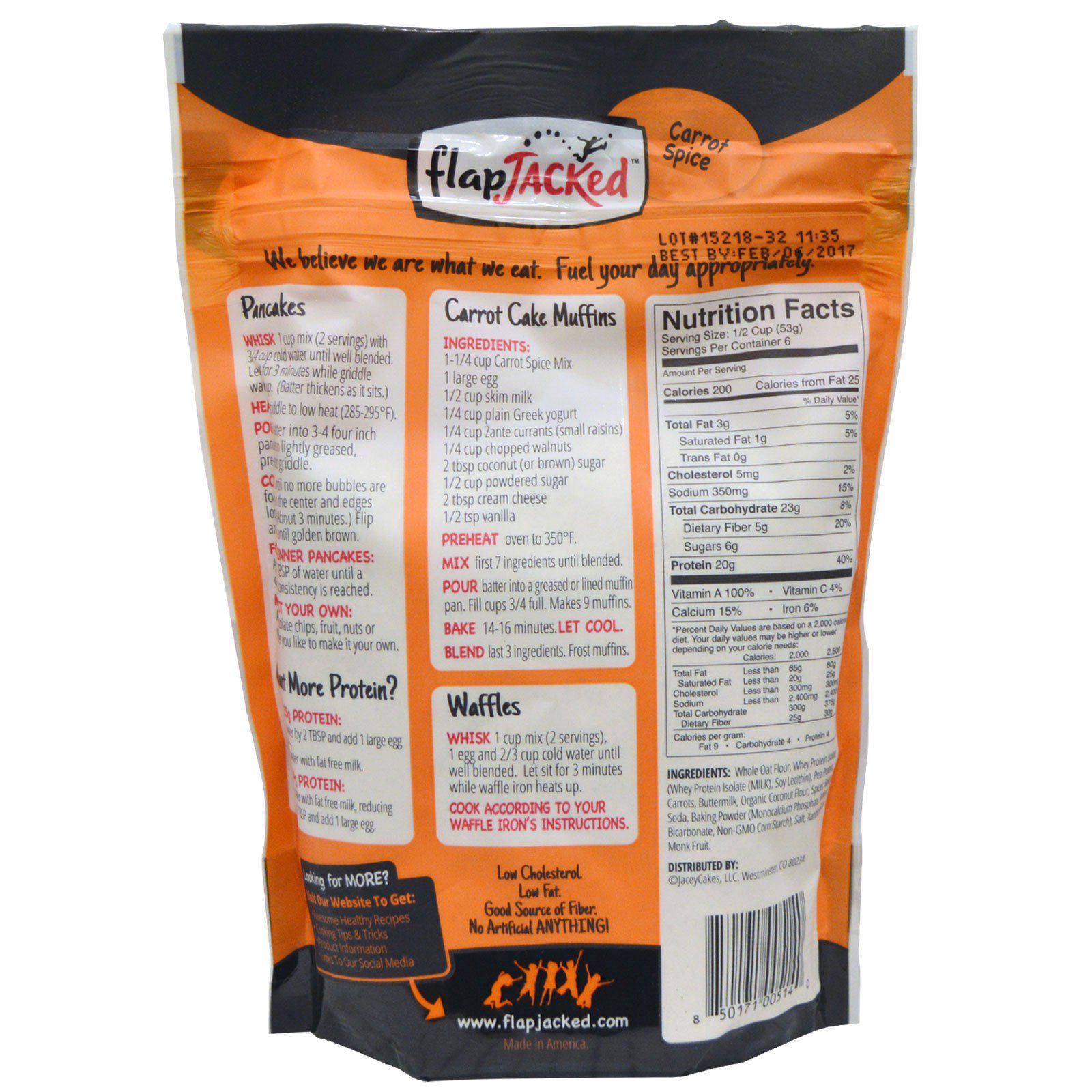 FlapJacked, Pré-mistura para pão e panqueca de proteína, Sabor cenoura, 12 oz (340 g) (Discontinued Item) - Imagem 2