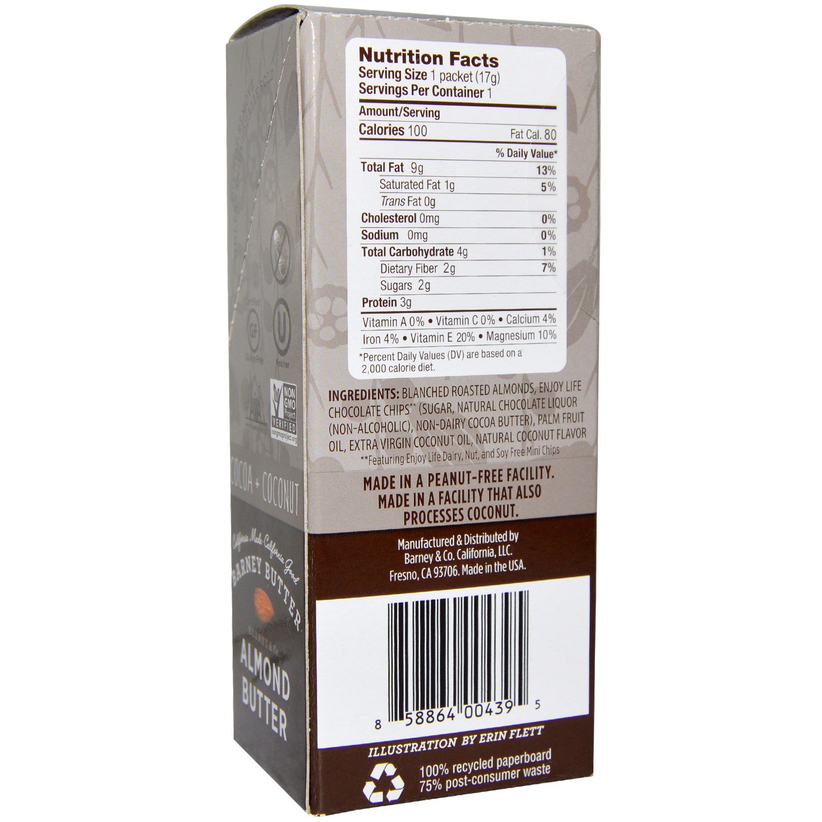 Barney Butter, Almond Butter, On the Go Snack Packs, Cocoa + Coconut, 6 Packets, 0.6 oz (17 g) Each - Imagem 2