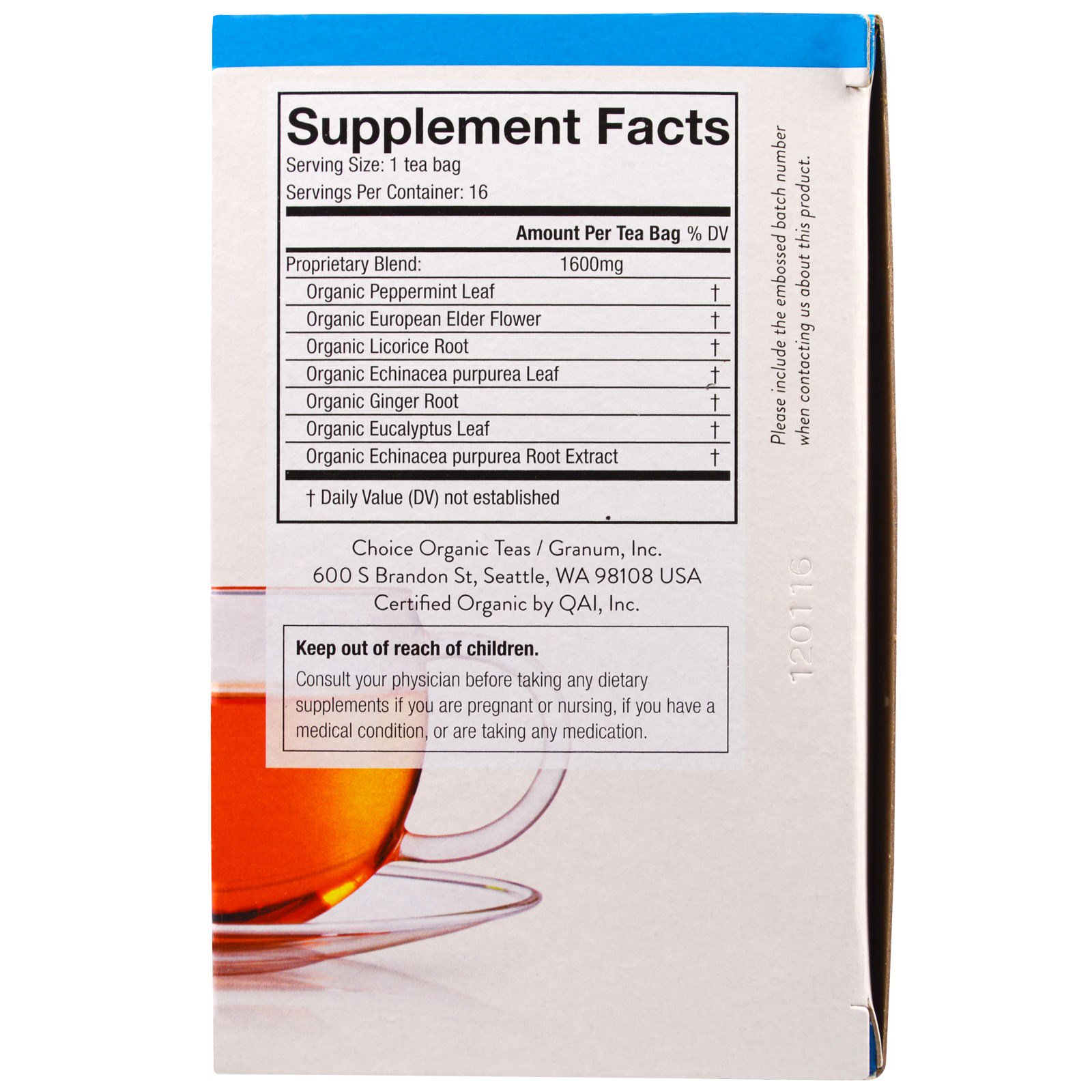 Choice Organic Teas, Orgânico, Respiração Profunda, Mistura de Equináceas, Sem Cafeína, 16 Sachês, 90 oz (25,6 g) - Imagem 2