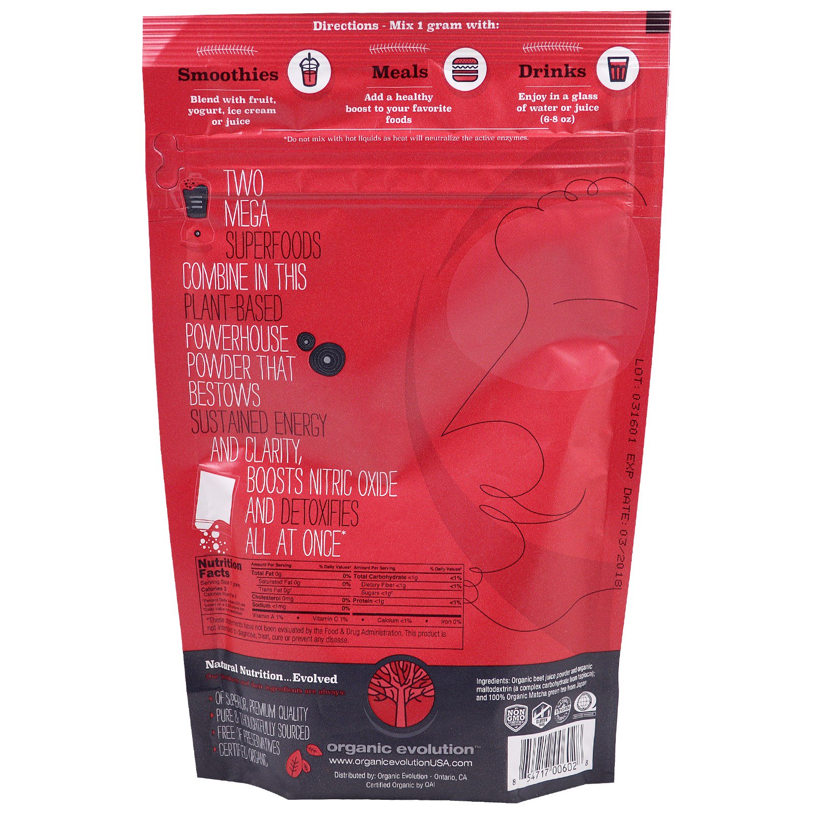 Organic Evolution, Matchá Orgânico com Suco de Beterraba, 4,23 oz (120 g) - Imagem 2