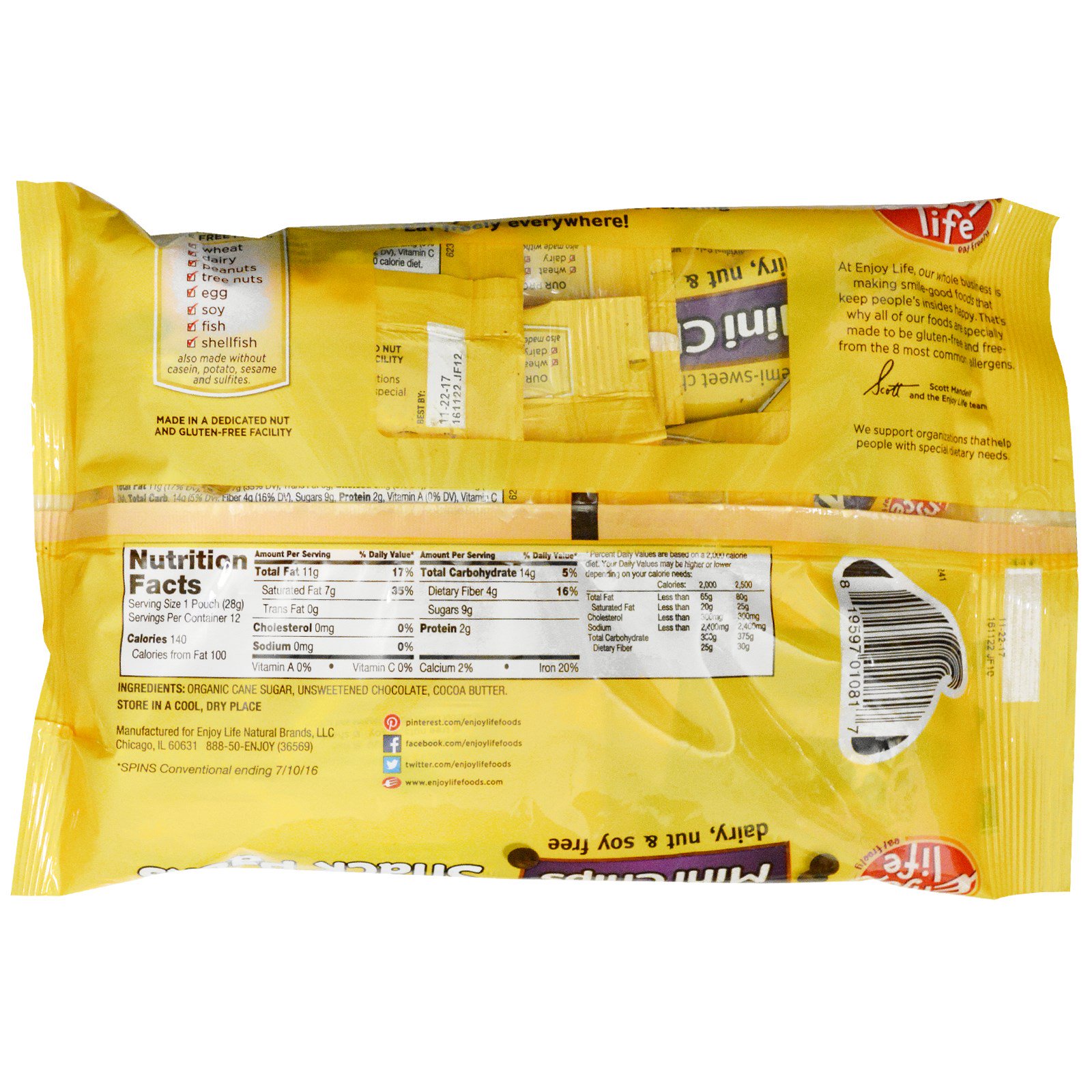 Enjoy Life Foods, Chocolate Semidoce, Mini Chips, 12 Pacotes Individuais, 1 oz (28 g) Cada (Discontinued Item) - Imagem 2