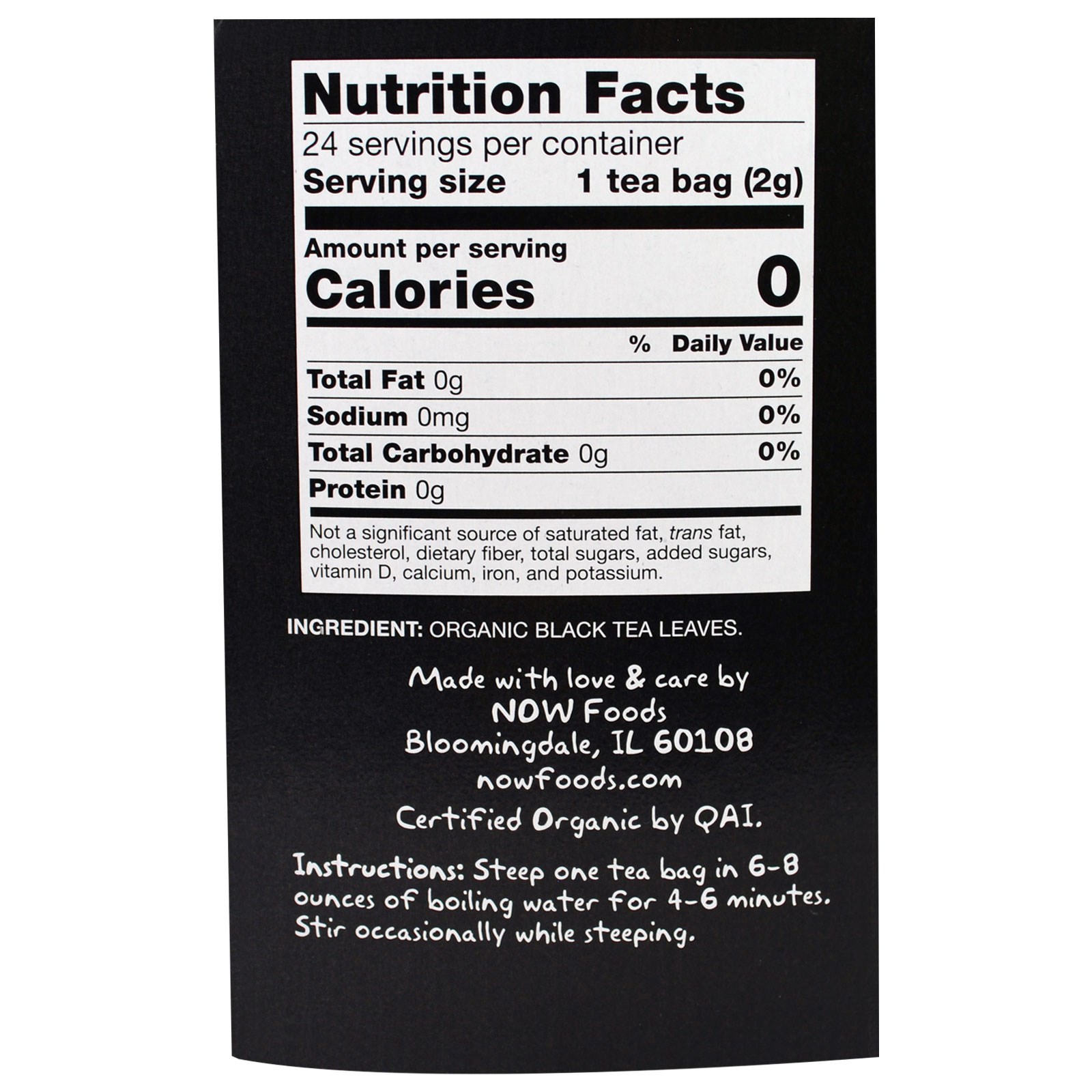 Now Foods, Chá Real Tea, Chá Orgânico Preto de Coragem, 24 Saquinhos de Chá, 48 g - Imagem 2